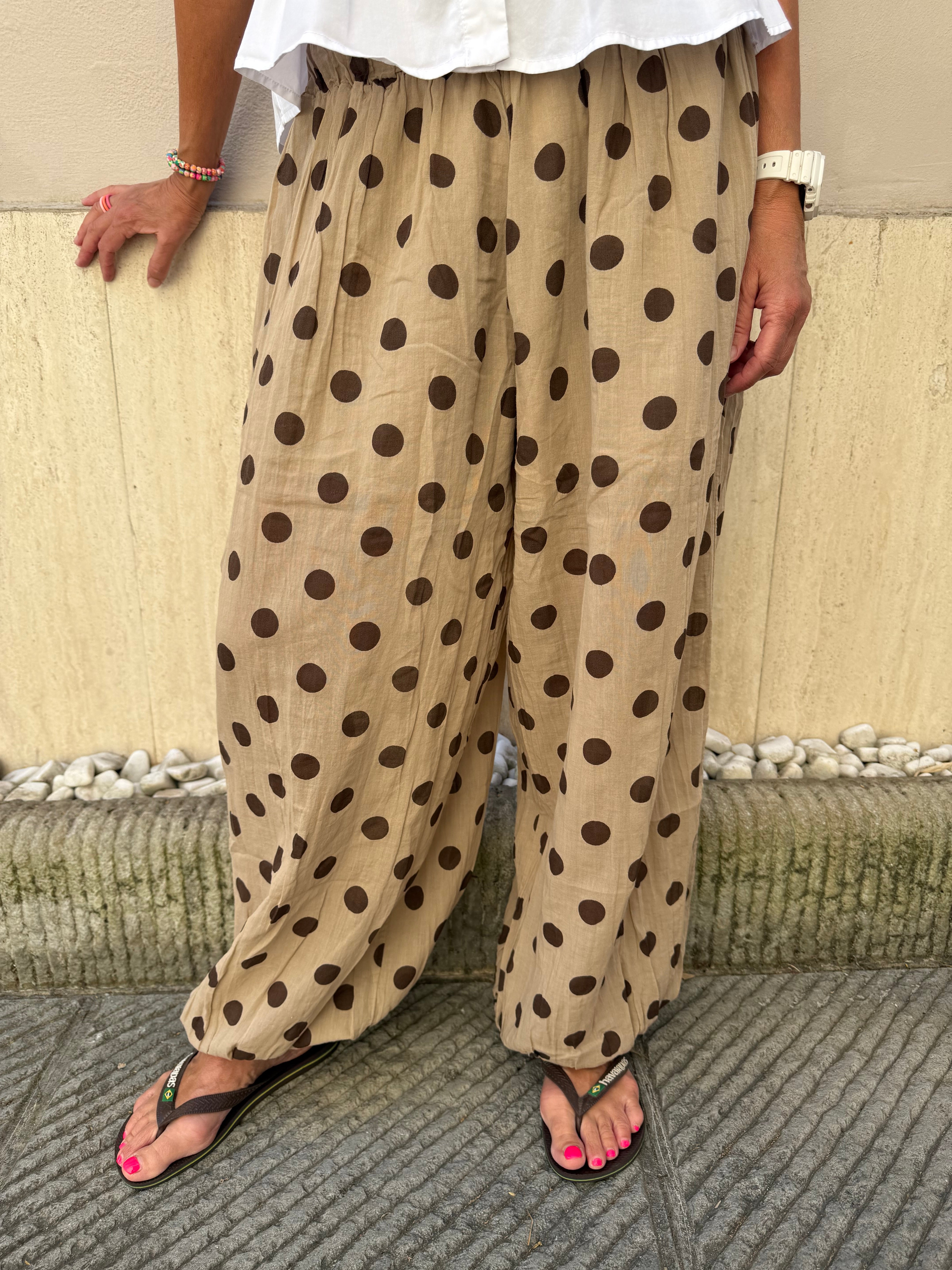 Polka Dot Pants - Beige/Brown