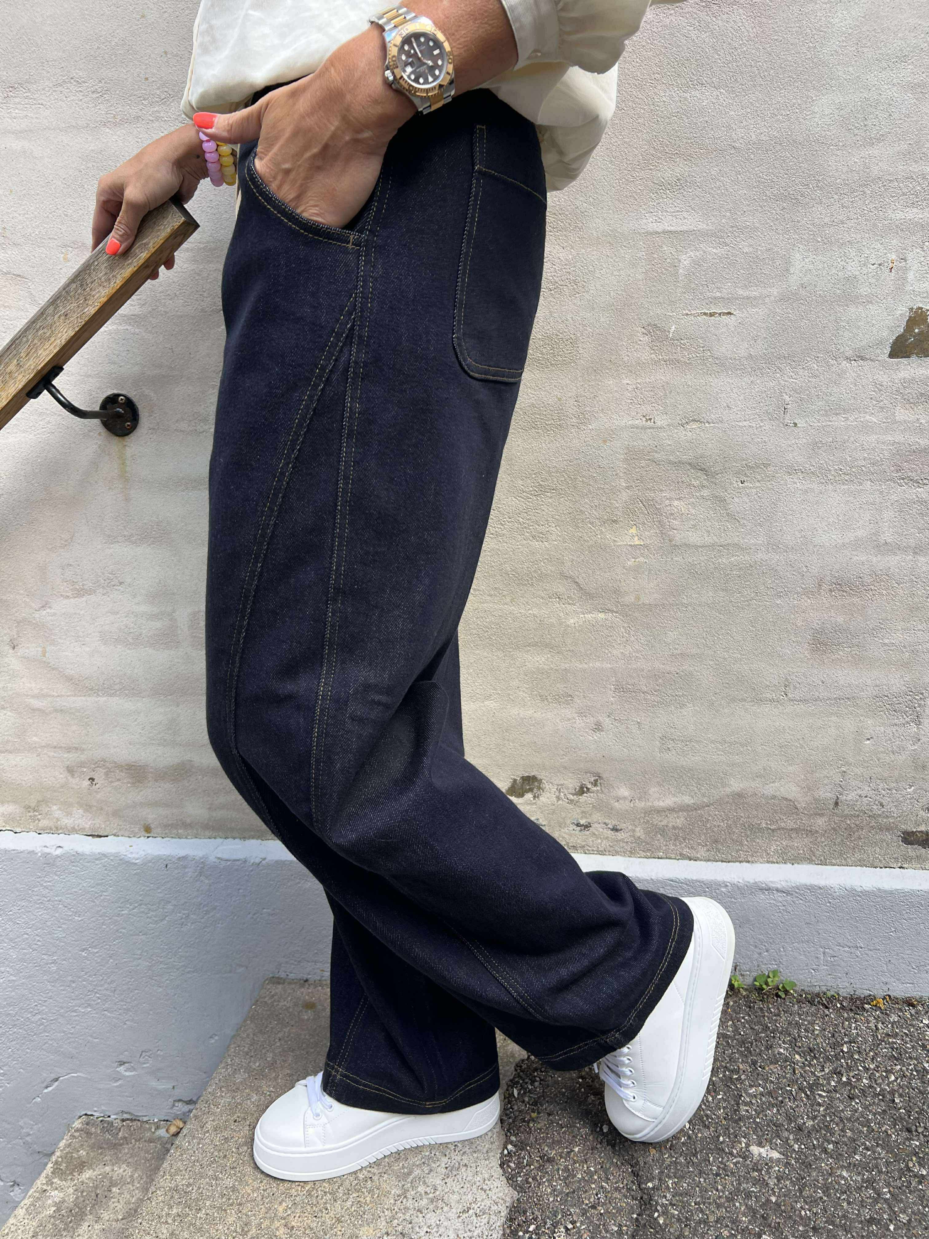 CAMILLA DENIM LOOSE PANTS - Dark Blue Denim
