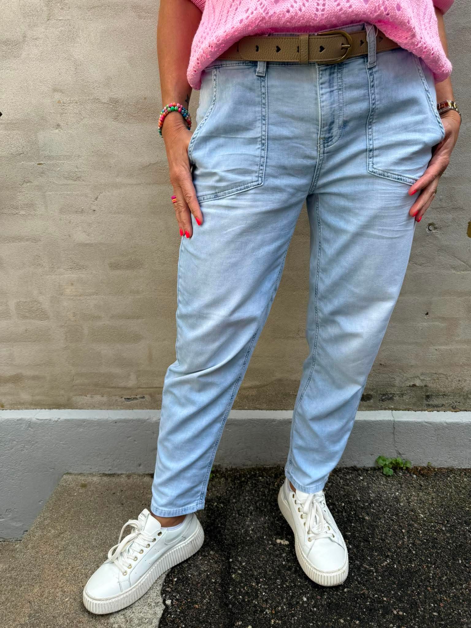 Chino Mid Waist Jeans - Bleached Washed