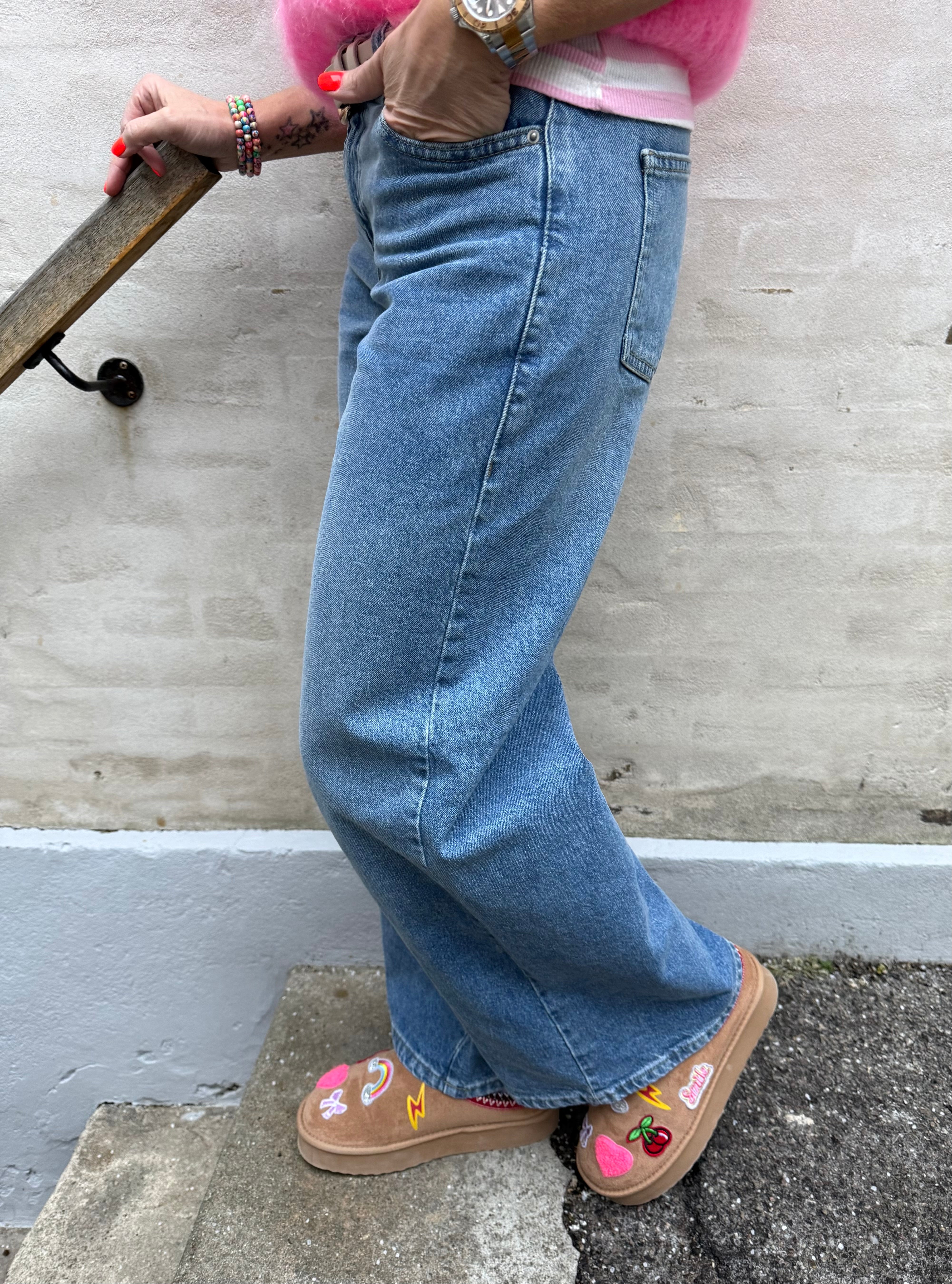 Selma low waist wide jeans - Medium Blue Denim