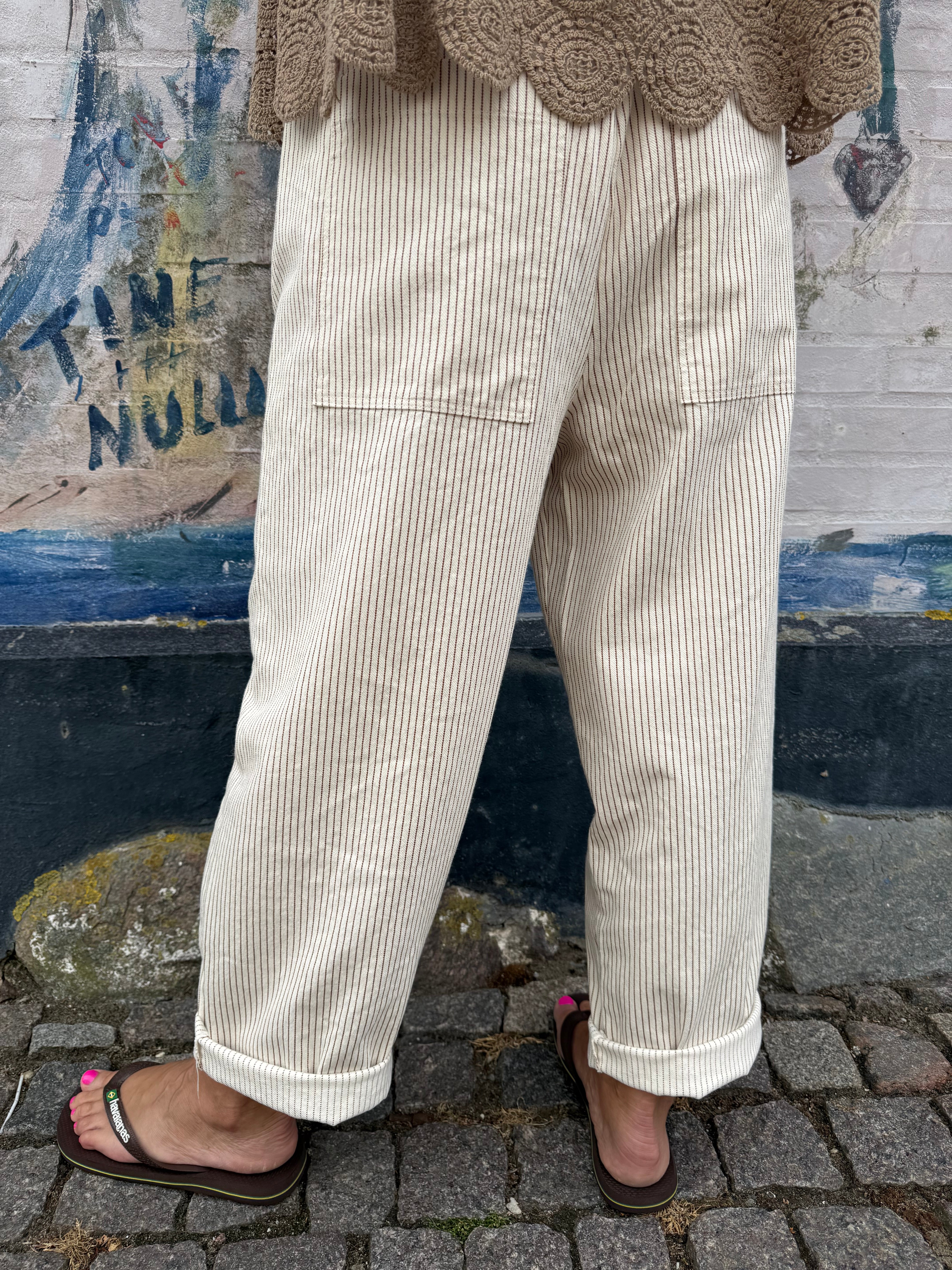 Paola Striped Pants - Off White/Light Beige