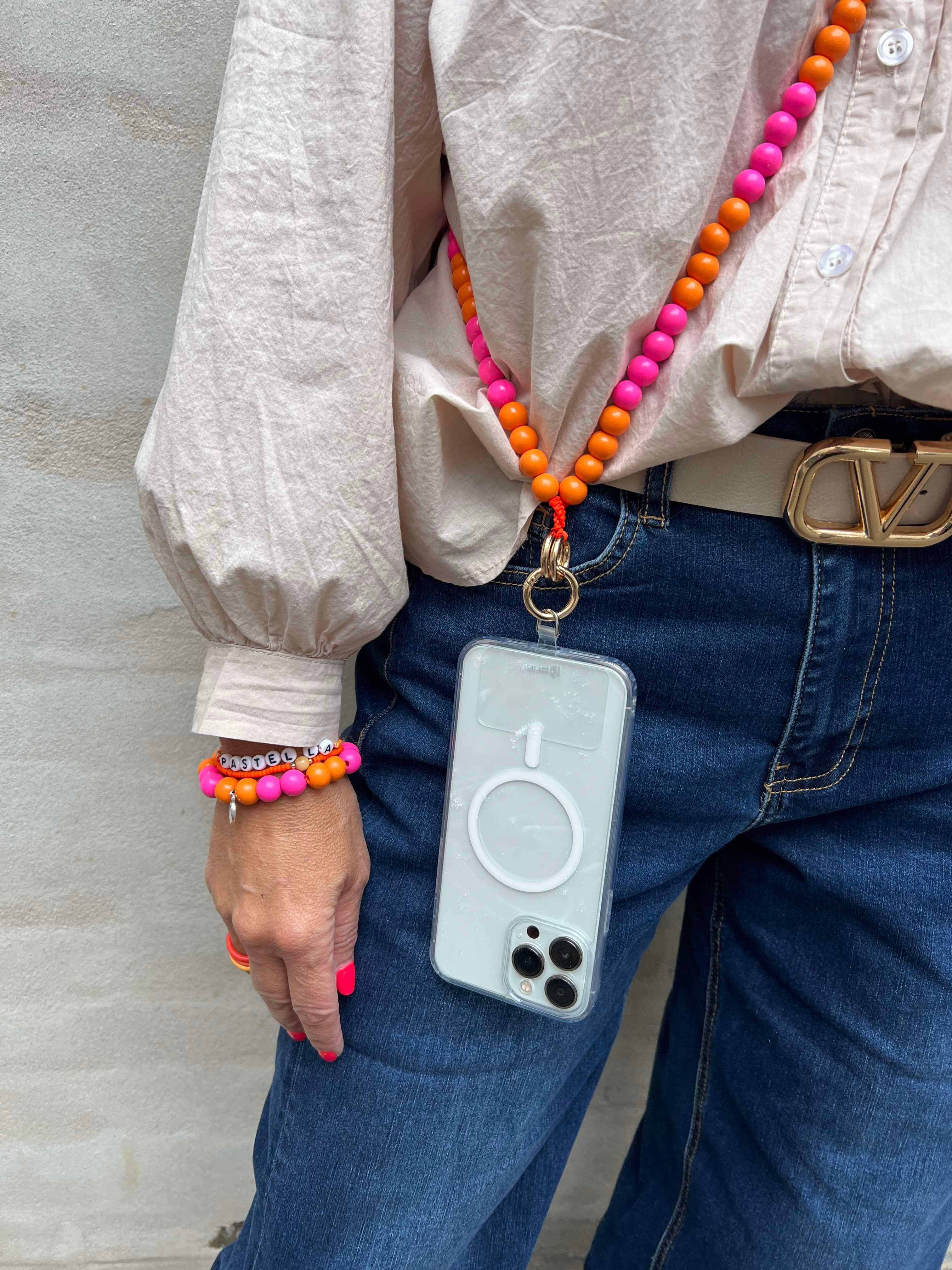 Timber phone chain orange / neon pink