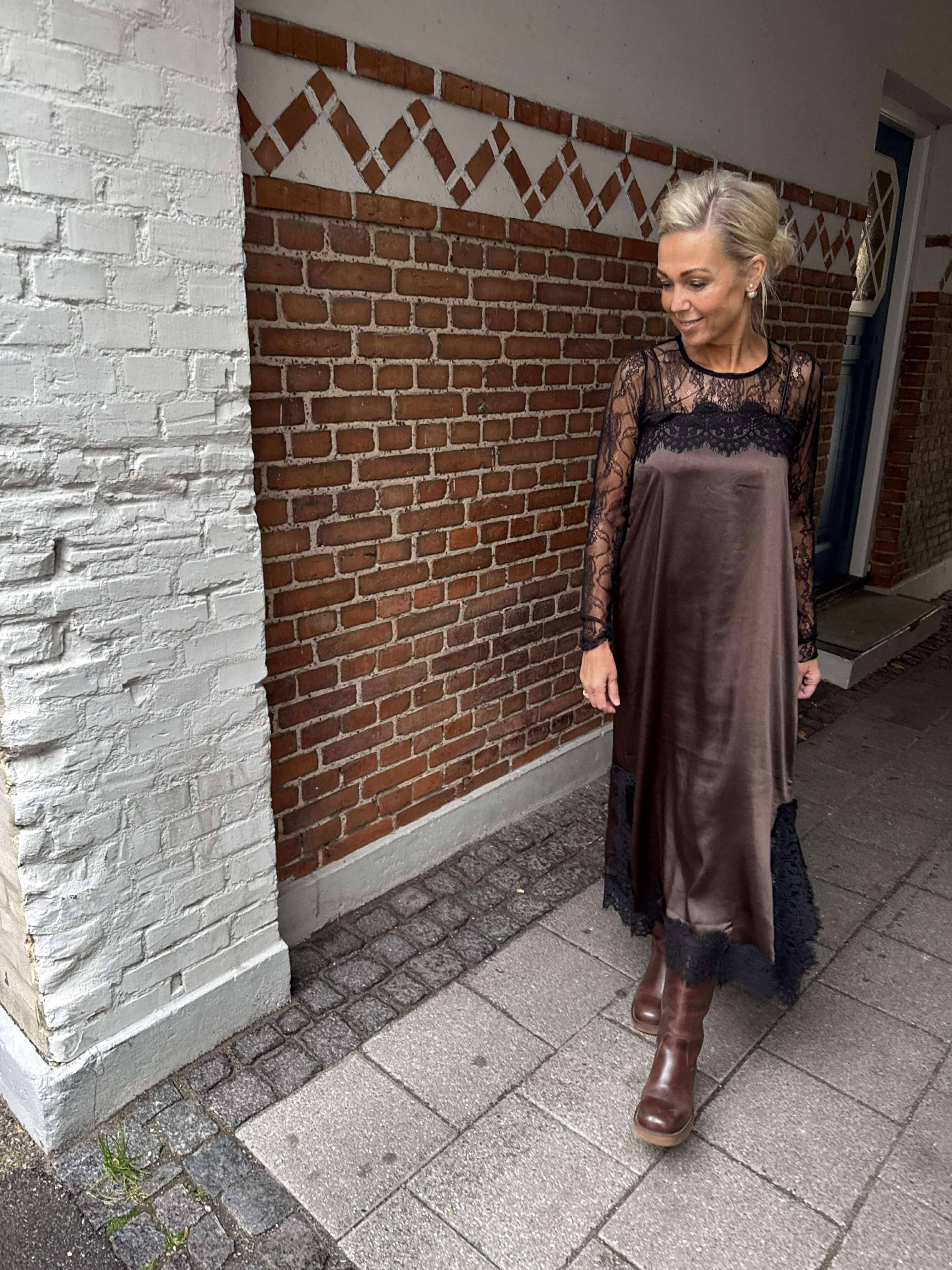 Evie Lace Strap Dress - Coffee