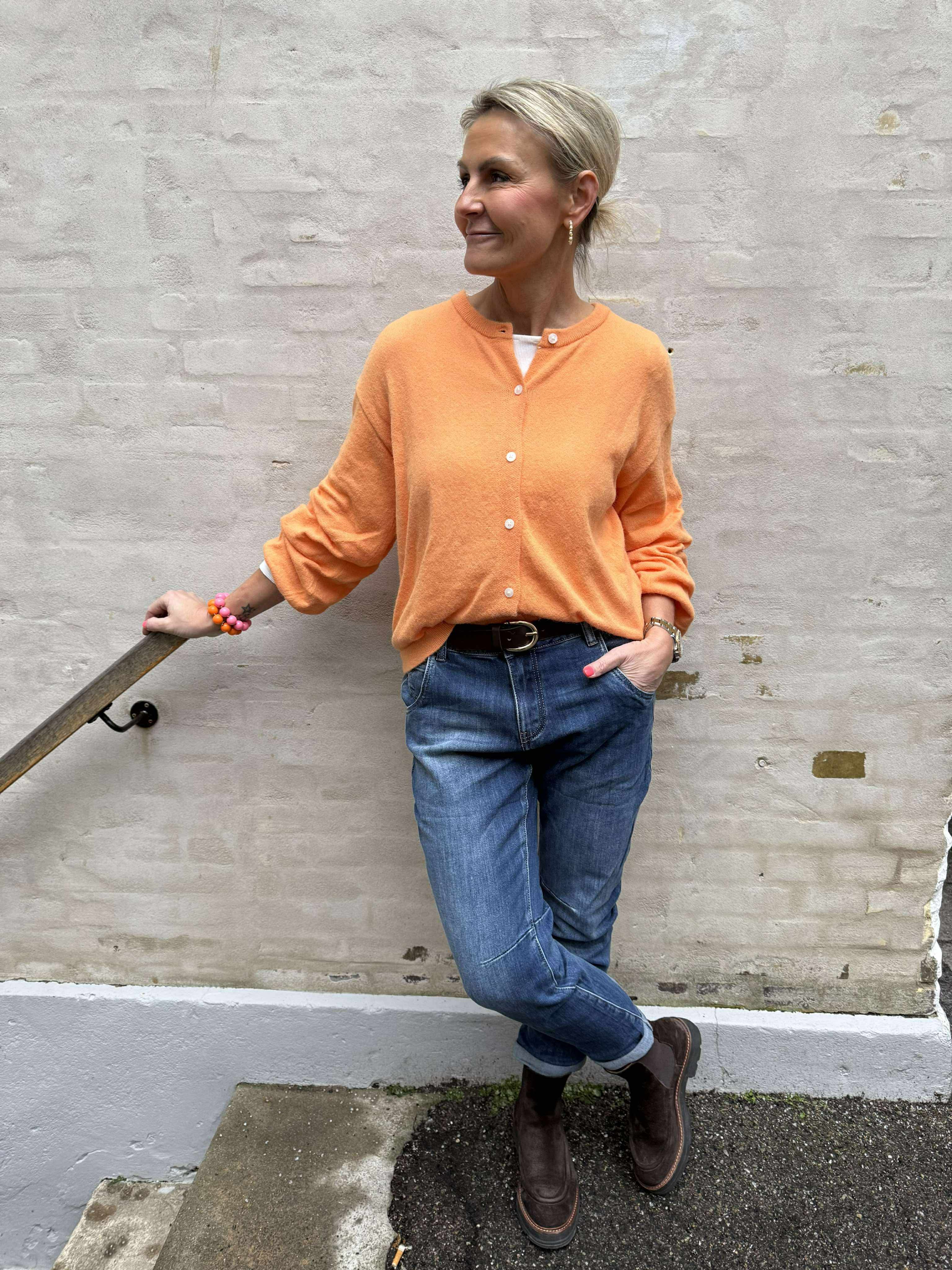 NAOMI LS O-NECK KNIT CARDIGAN - Russet Orange MELANGE