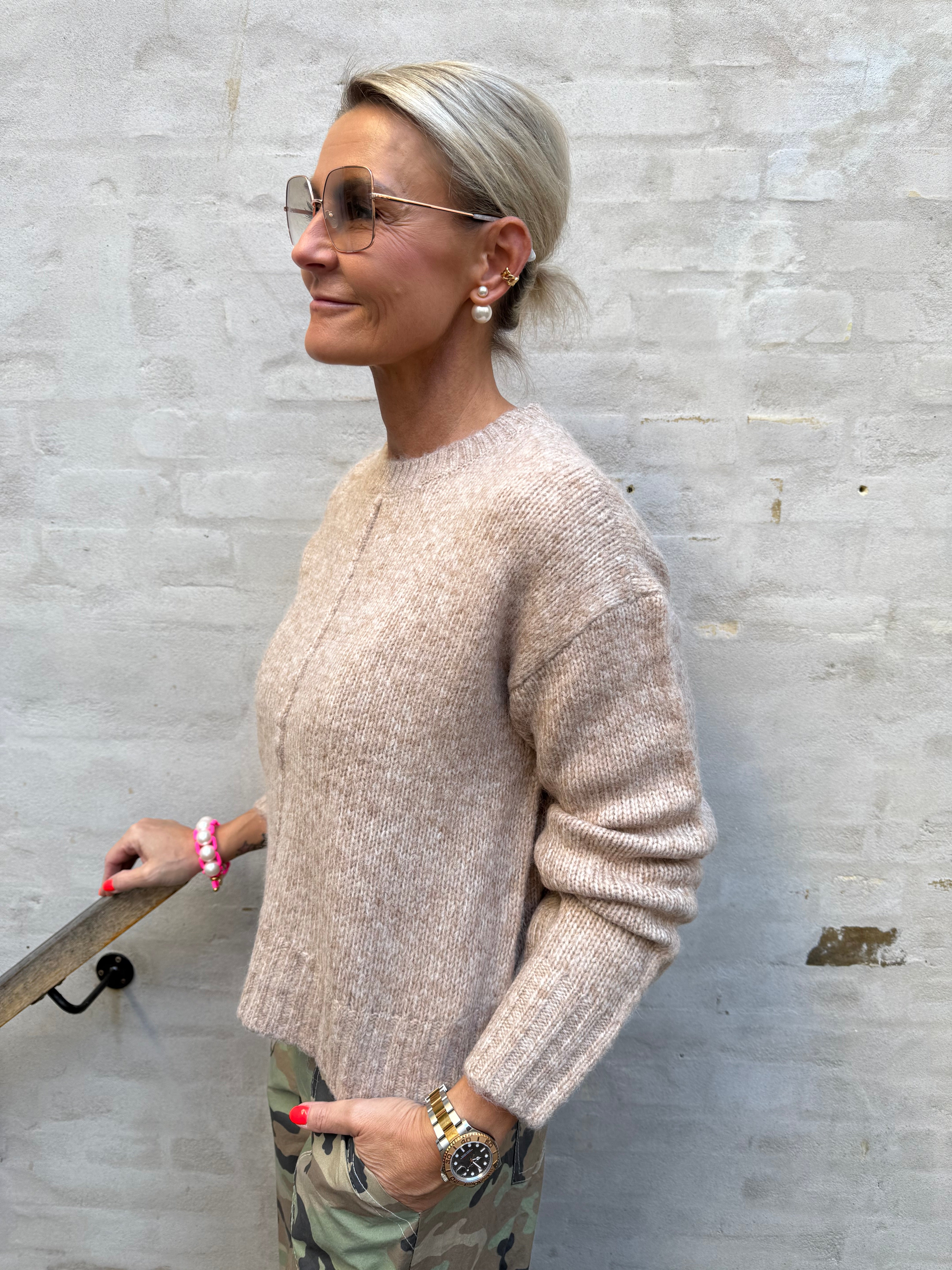 MALONE L/S O-NECK PULLOVER - Greige MELANGE