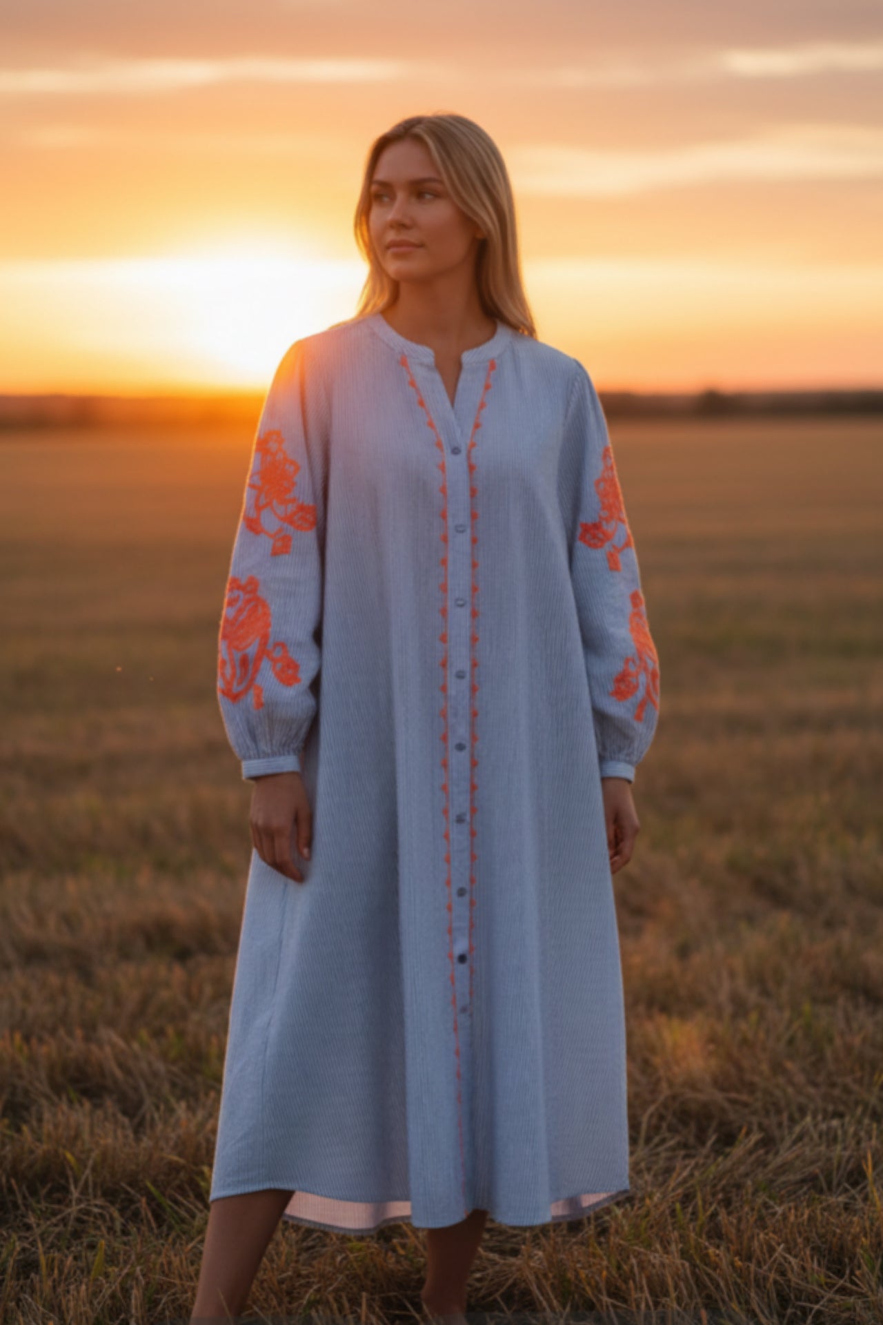 Boheme Dress w. Embrodery Blue