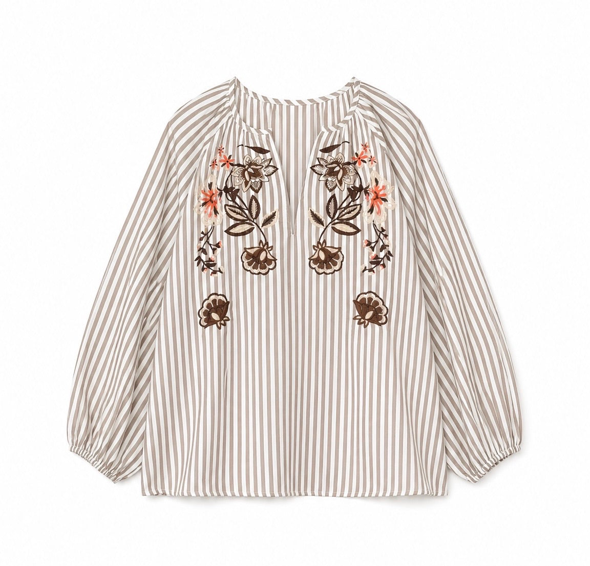 Boheme Shirt W/Embrodery & Stripes - Marron