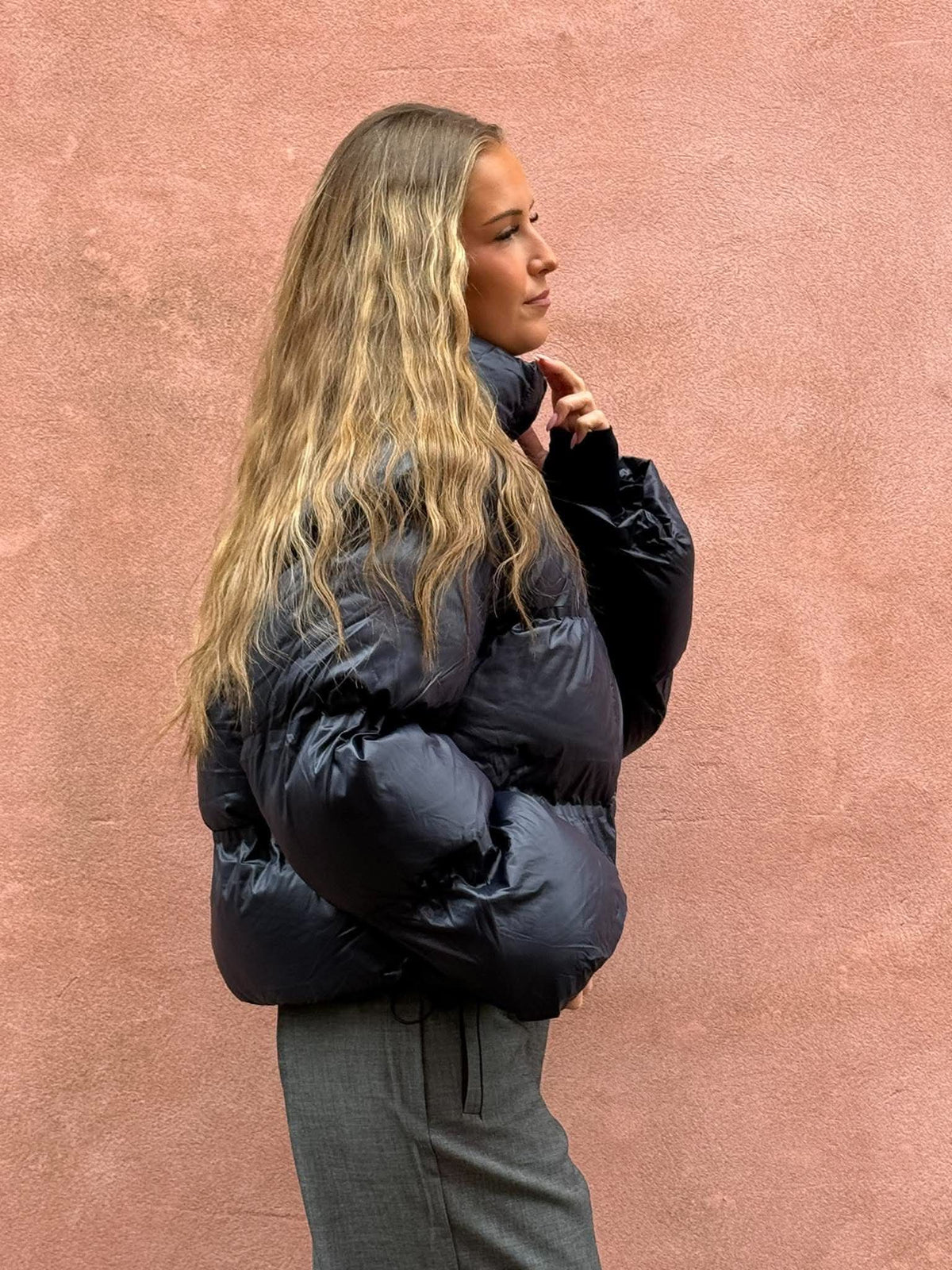 Rhea Shiny Puffer Jacket - Navy