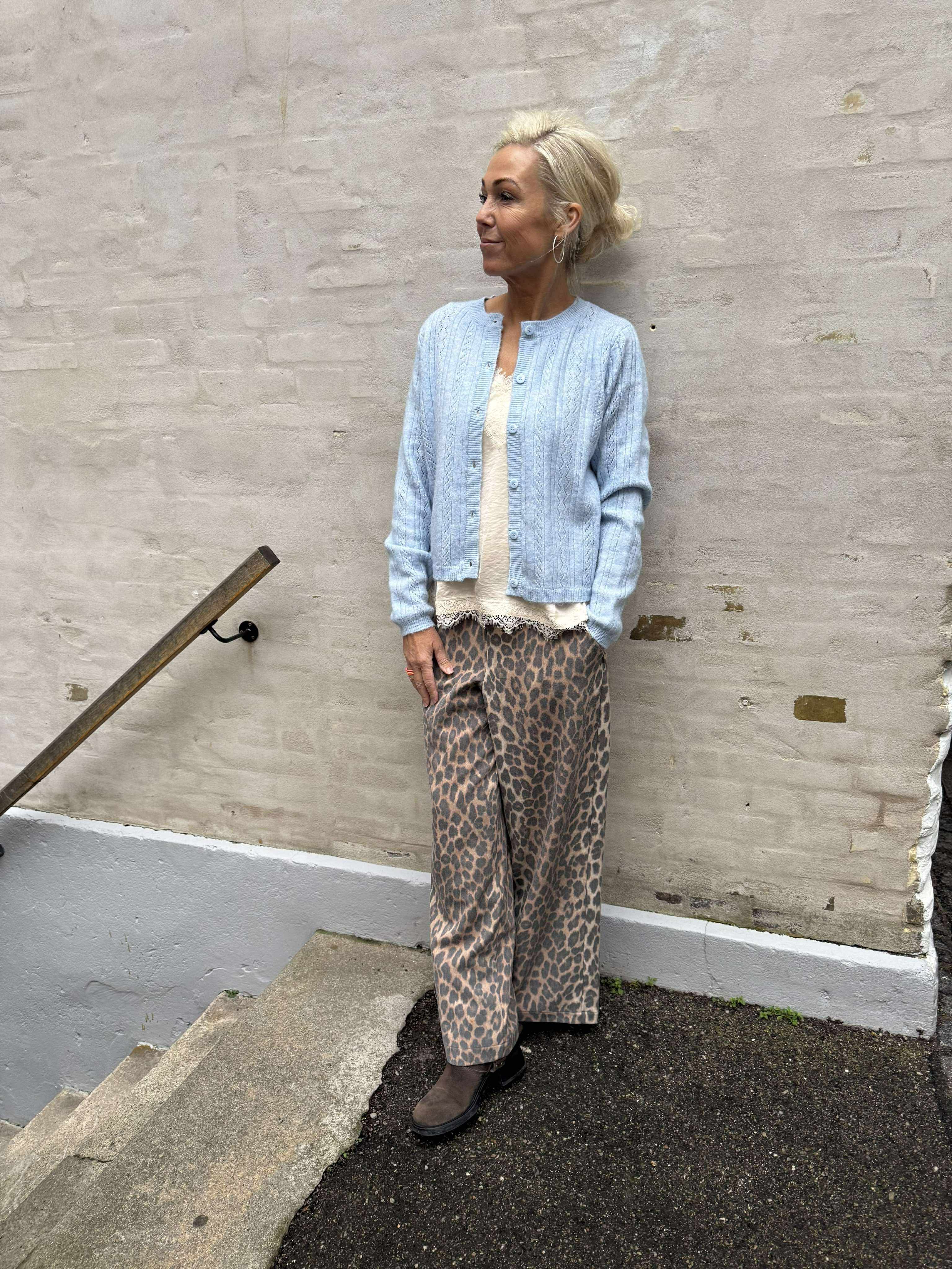 APRIL LIFE LS O-NECK CARDIGAN - Cashmere Blue MELANGE