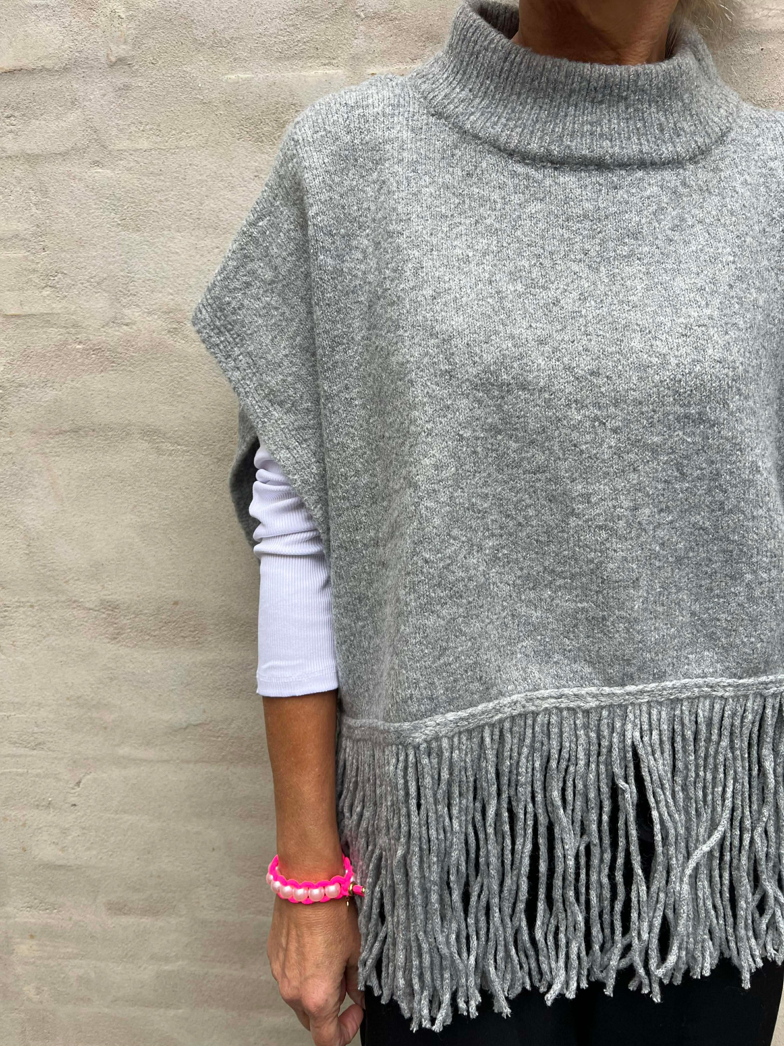 JULLE PONCHO - Light Grey Melange