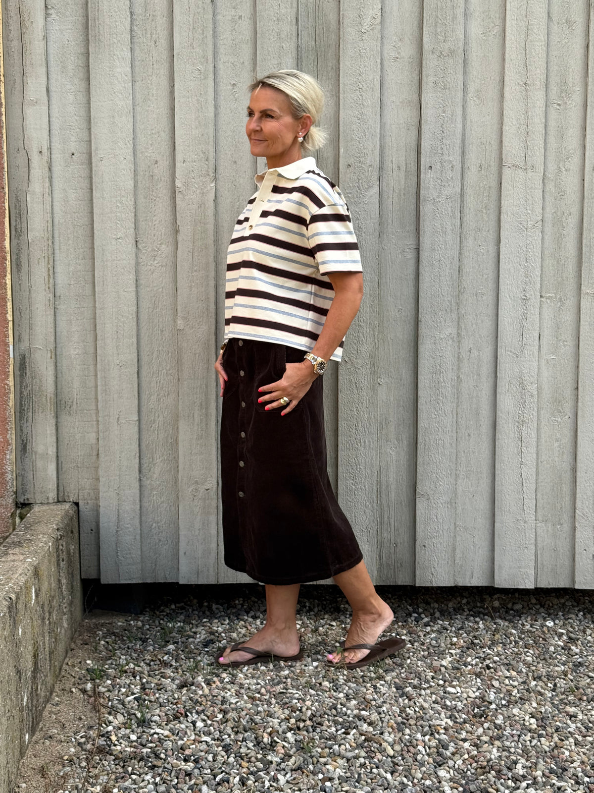 SHIRAZ HW MIDI BUTTON SKIRT - Chocolate Torte