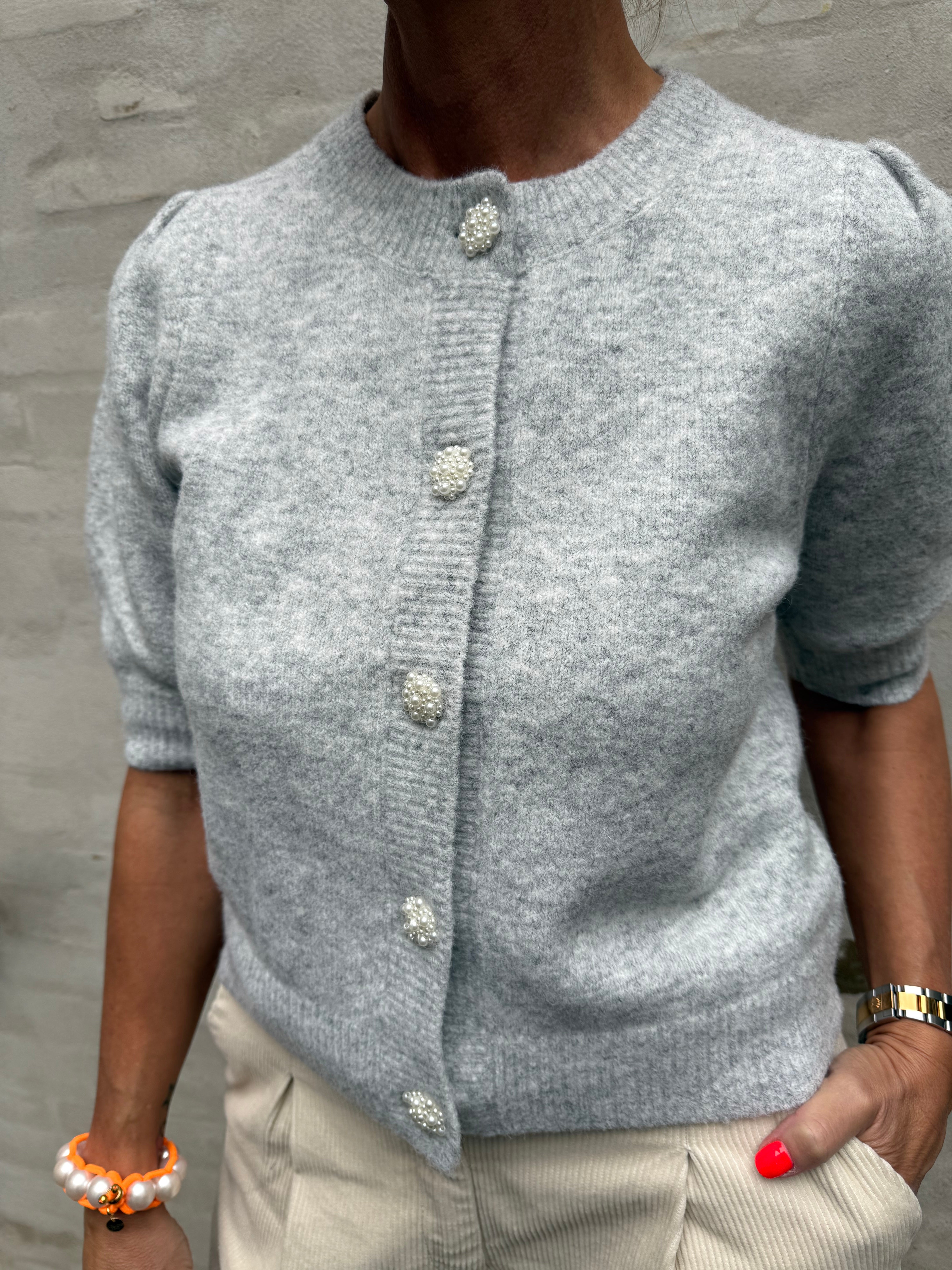 Trudy Deco Knit Cardigan - Light Grey Melange