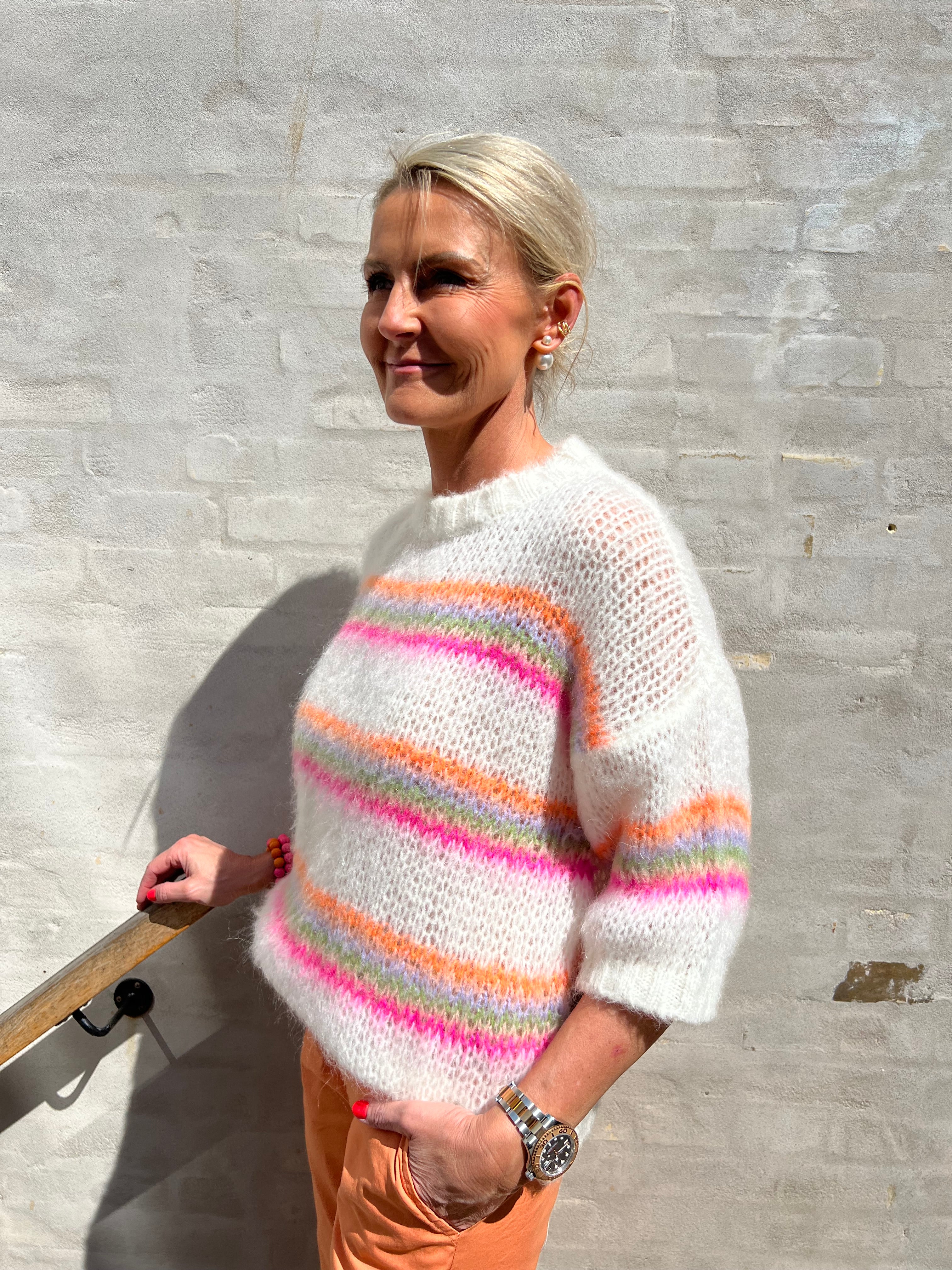 Minna striped jumper white neon