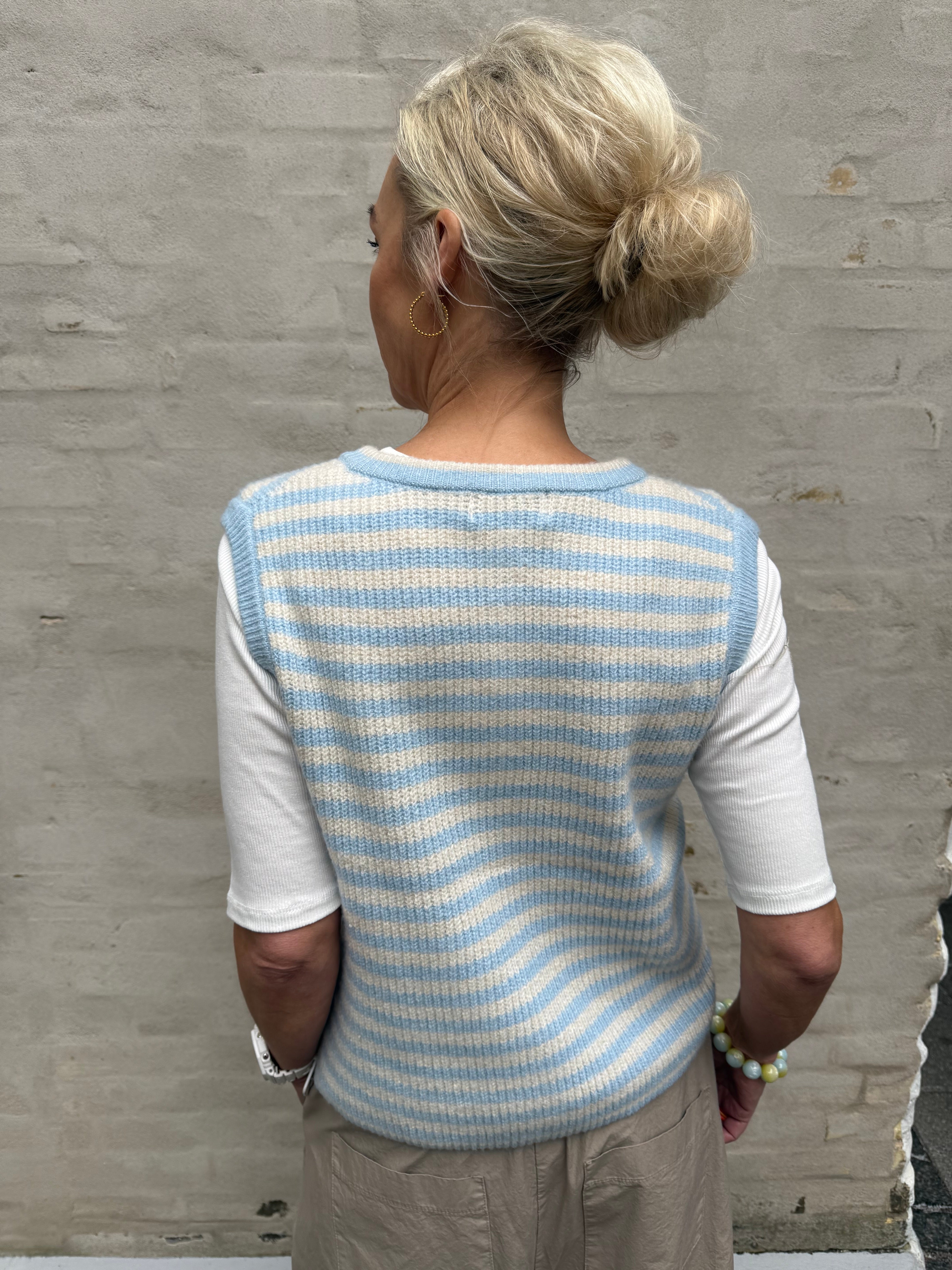 MALOU SL O-HALS STRIPE CARDIGAN - Cashmere Blue Birch
