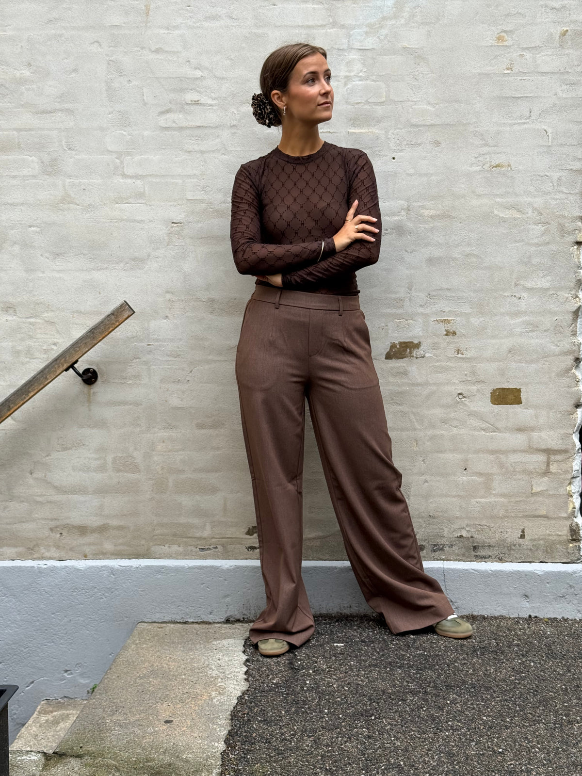 Mesh Blouse Logo - Brown