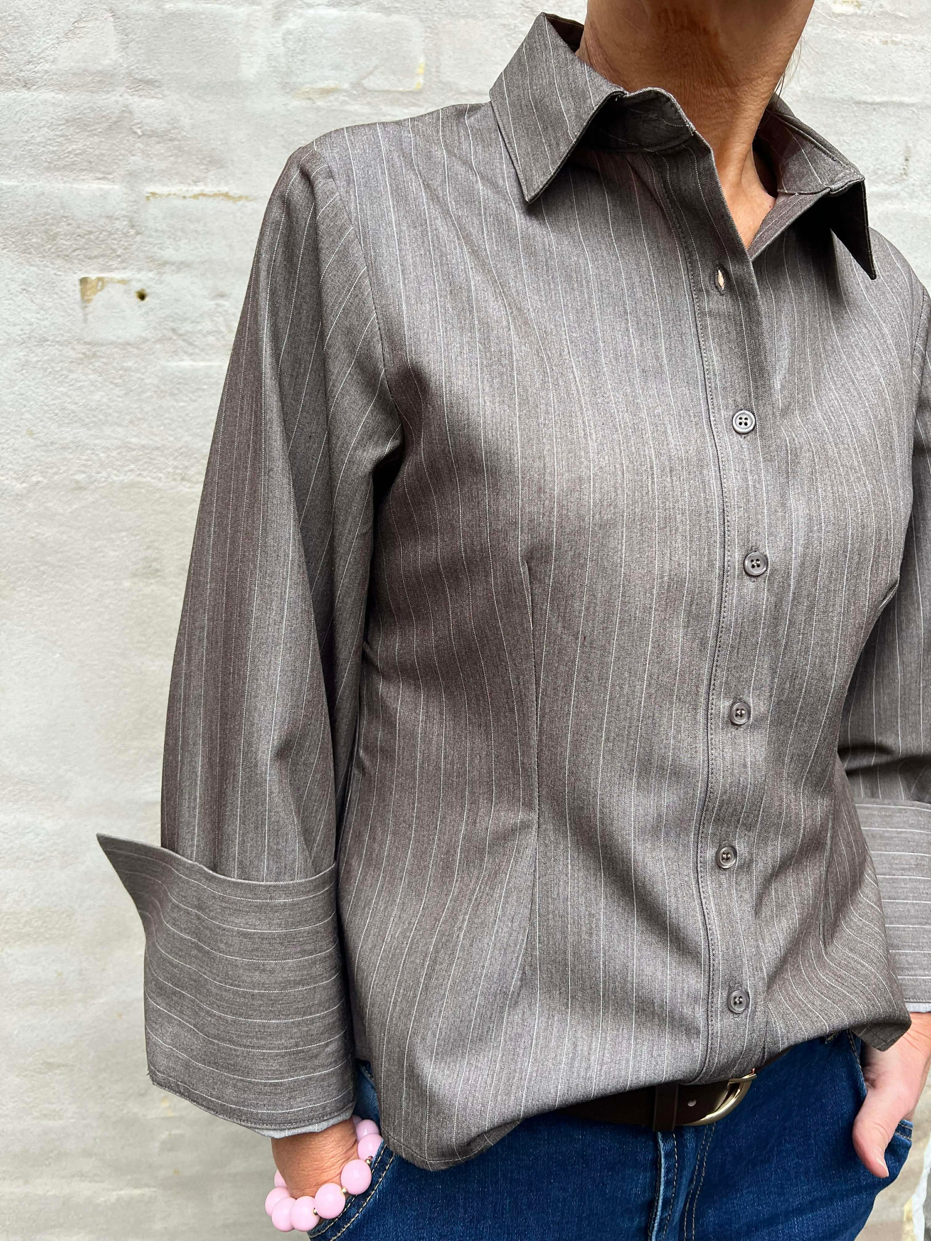 Rosa Pinstripe Melange Shirt - Dusty Brown