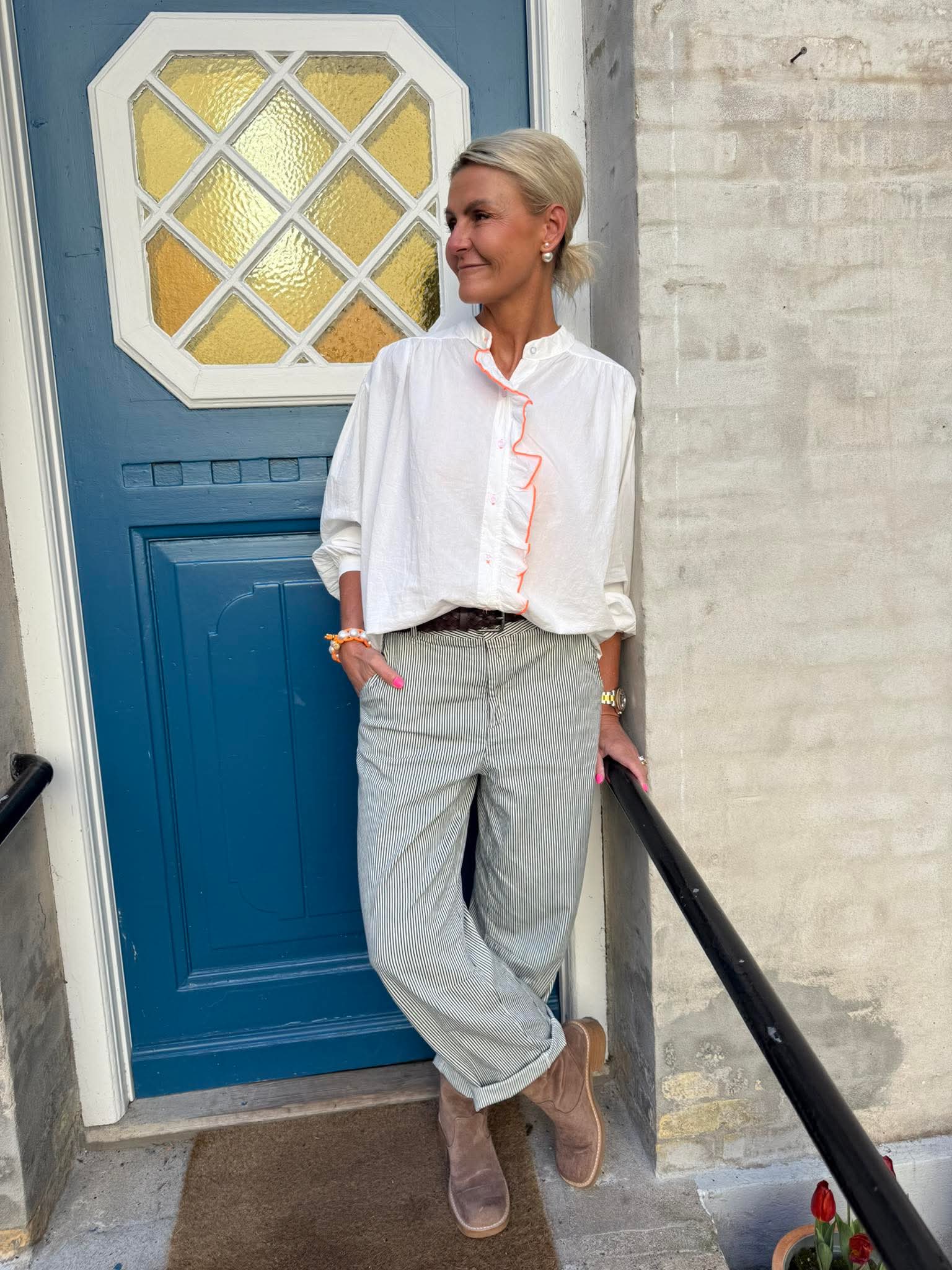 Karmen Shirt - White/Neon Orange