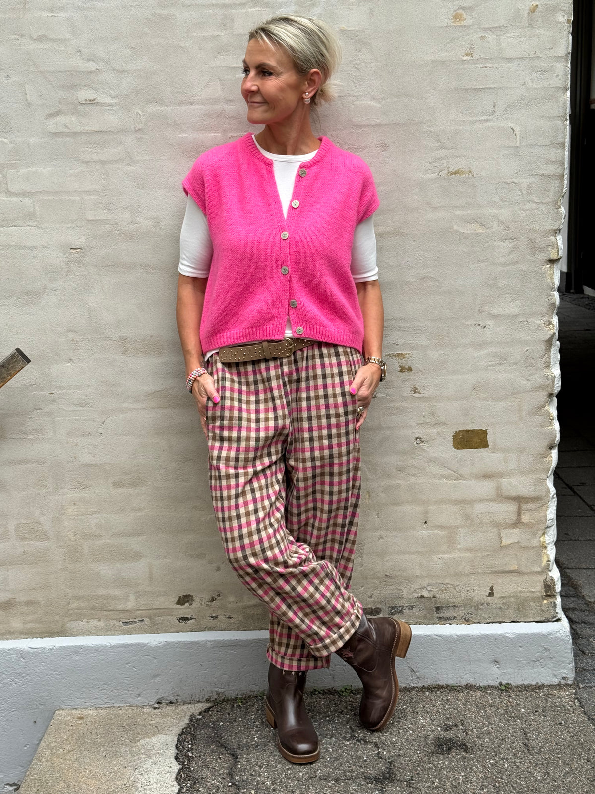 Lotta Check Pants - Fuchsia/Brown/Beige