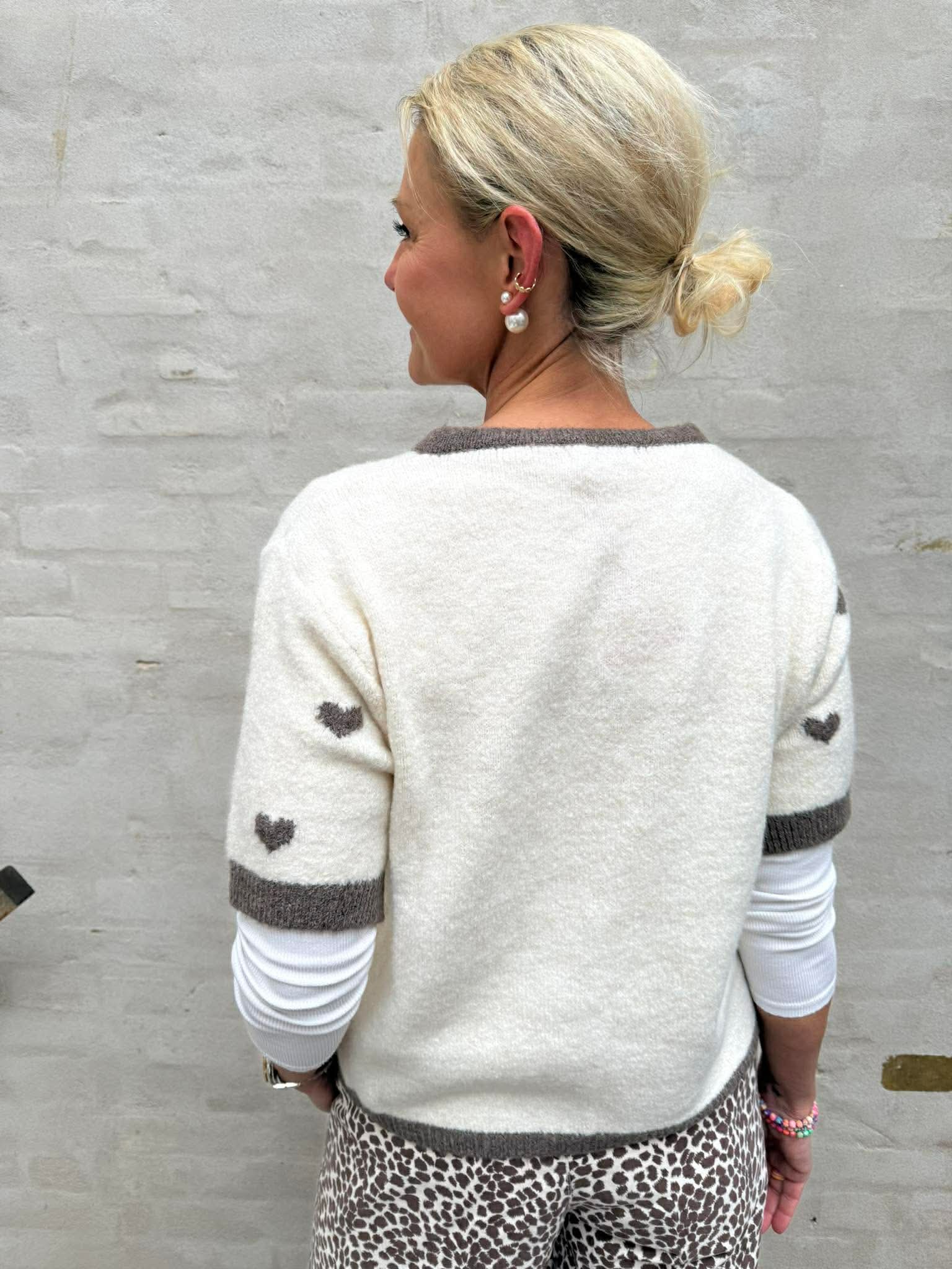 T-shirt Cardigan with hearts - Off White/Mud