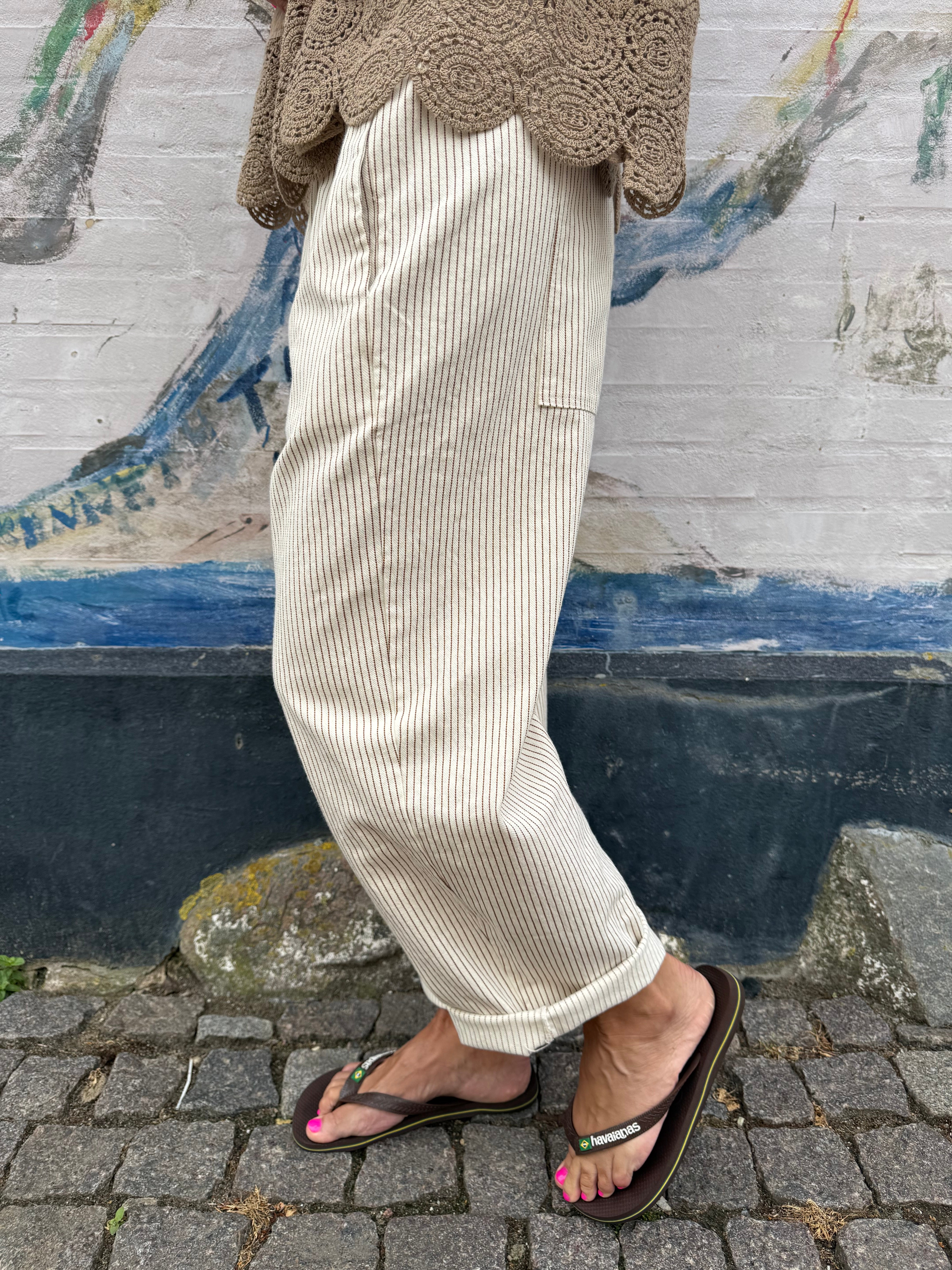 Paola Striped Pants - Off White/Light Beige