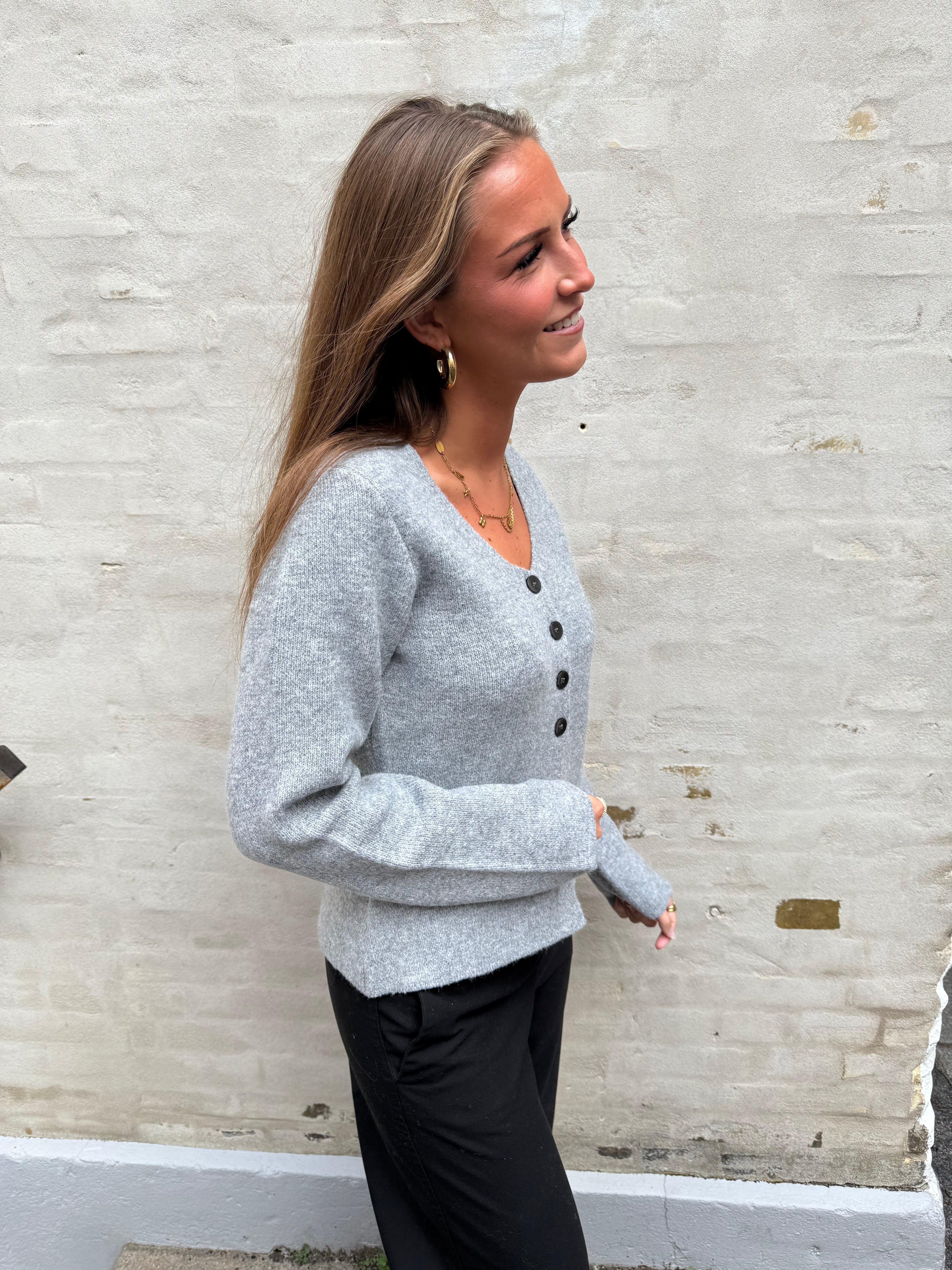 LEA LIFE L/S BUTTON CARDIGAN - Medium Grey Melange