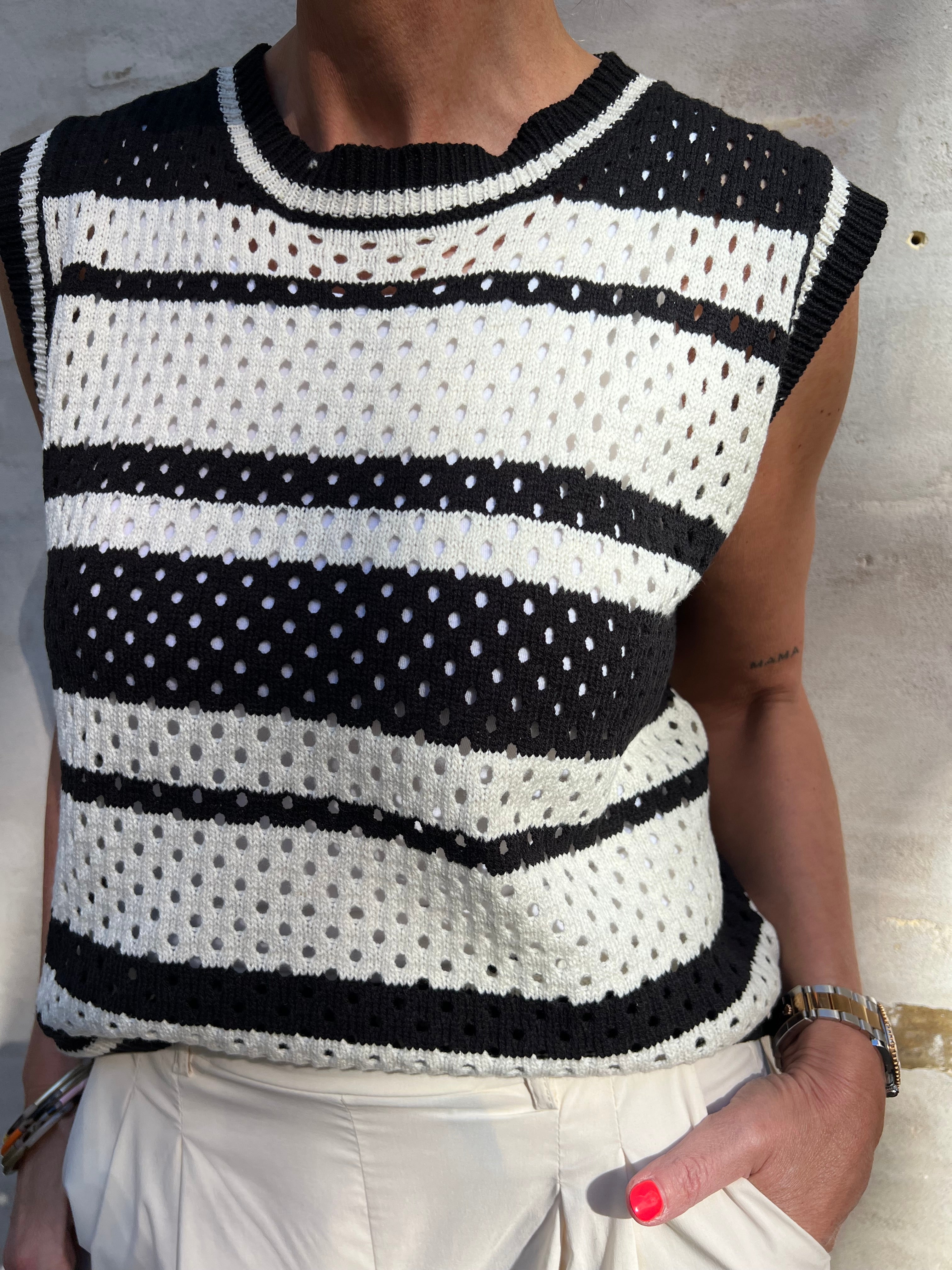 Hoopa Knit Top OffWhite-Black