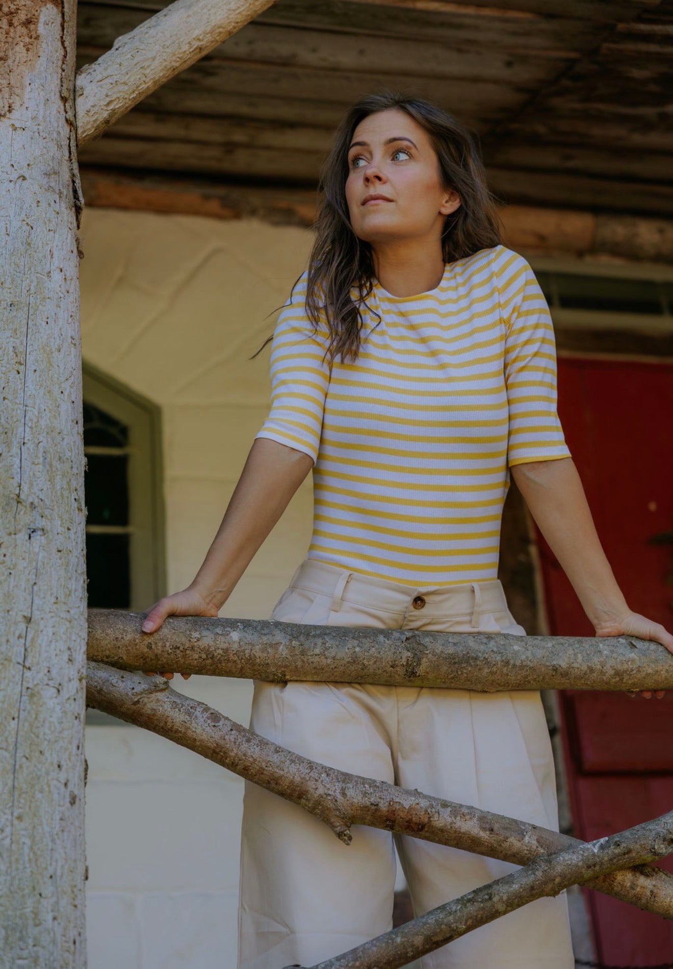 Everyday Stripes SS Blouse - White/Yellow