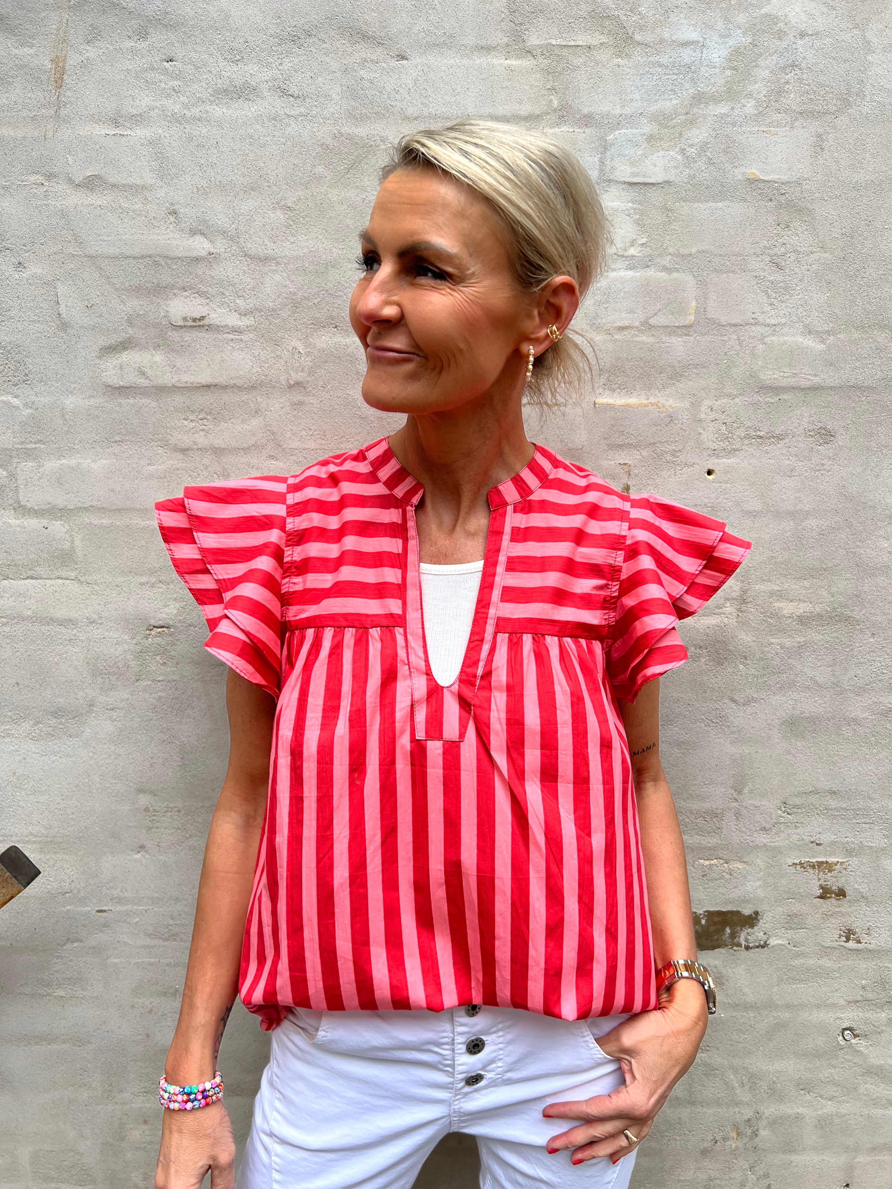Christel Stripe Top - Stripe Pink