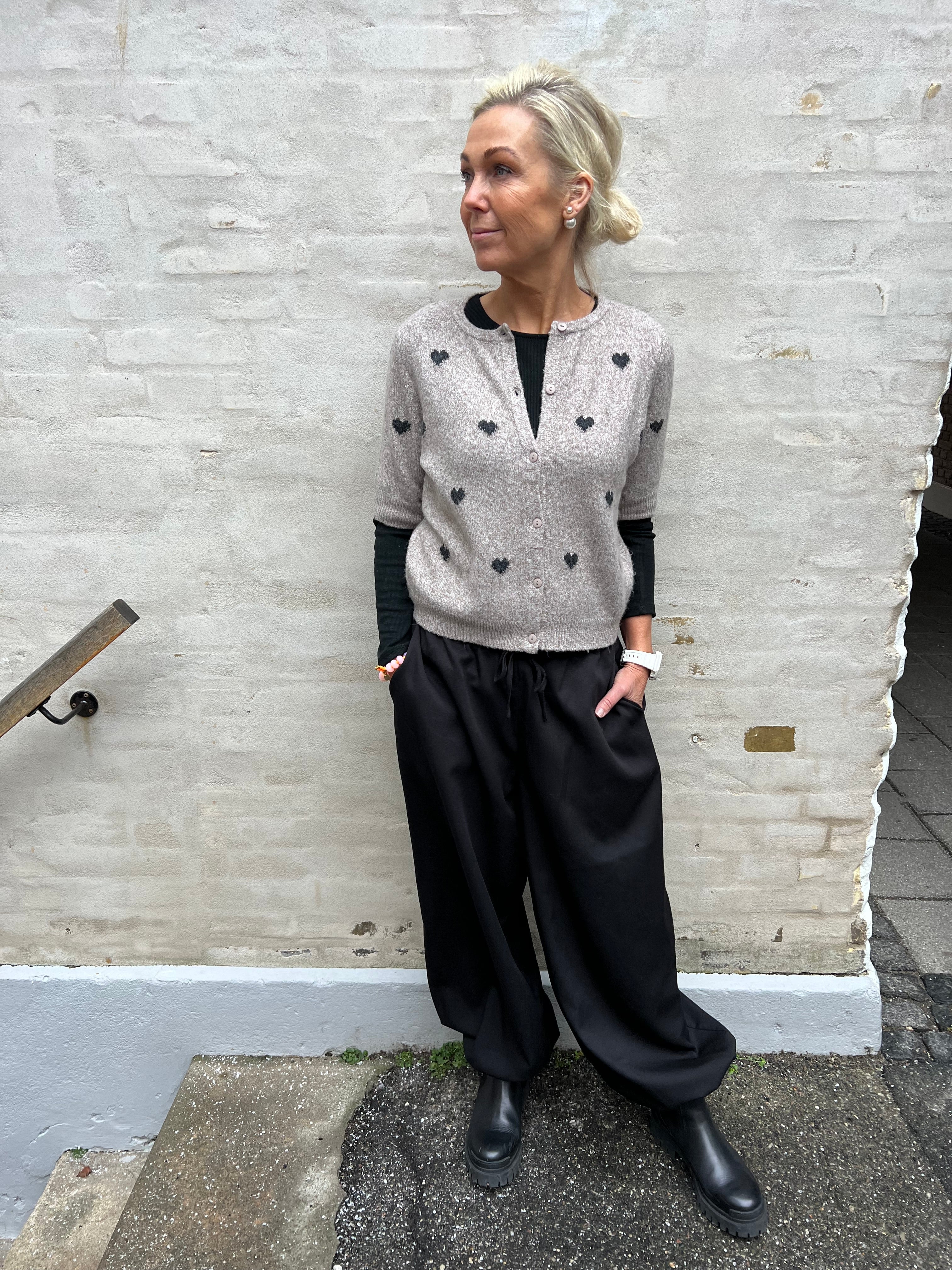 DOFFY 2/4 O-NECK CARDIGAN - Moon rock/black