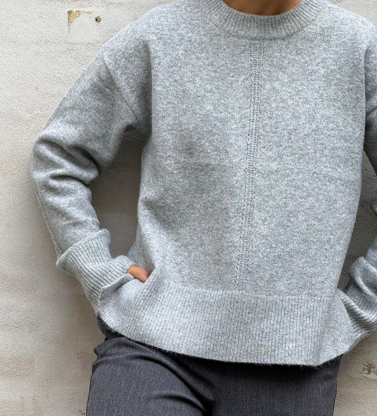 JUNO L/S LO O-NECK KNIT - Medium Grey Melange