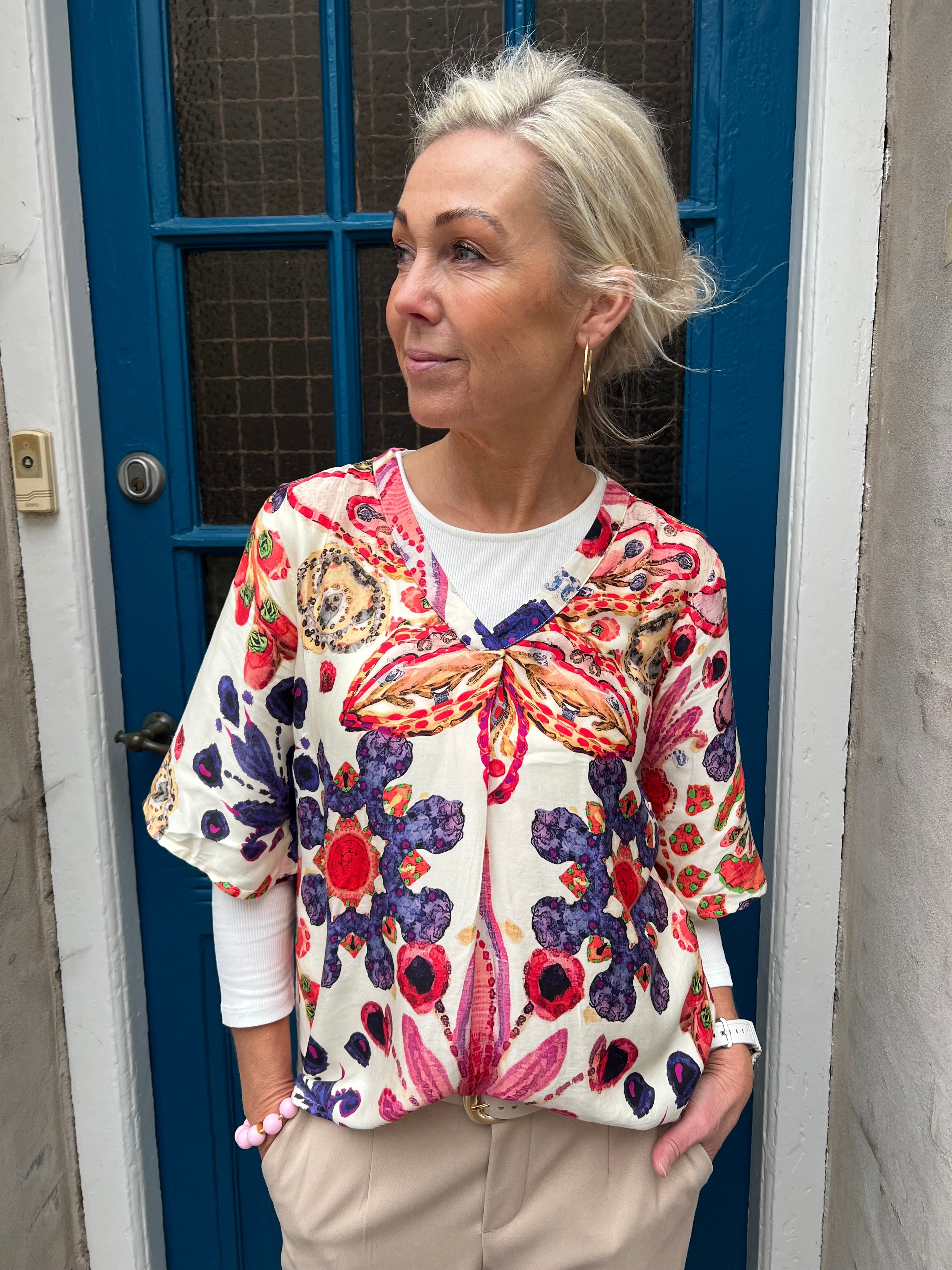 Mandy Blouse - Blue/Pink