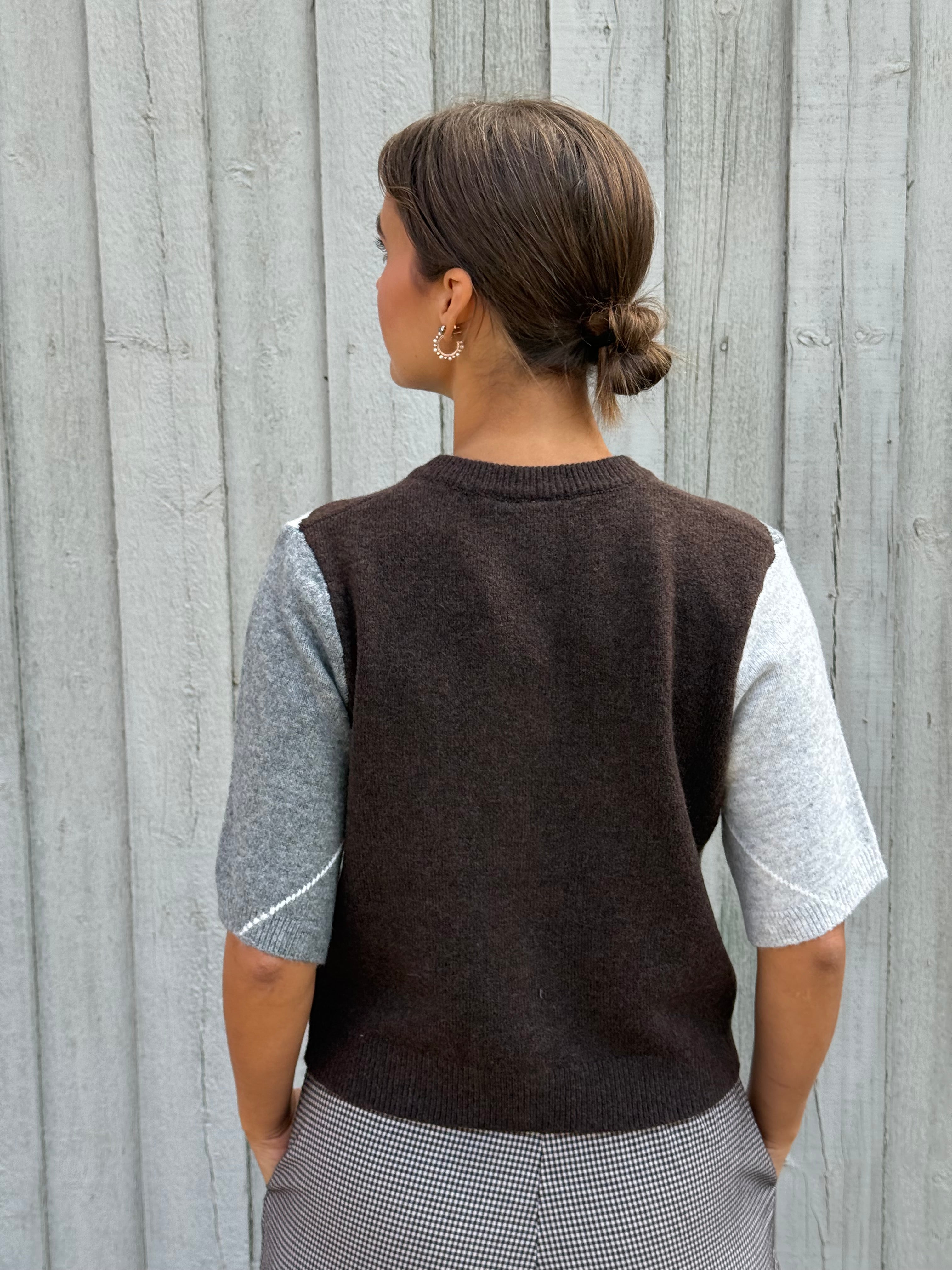 SALLY SS KNIT CHECK CARDIGAN - Hot Fudge/GREY/BIRCH
