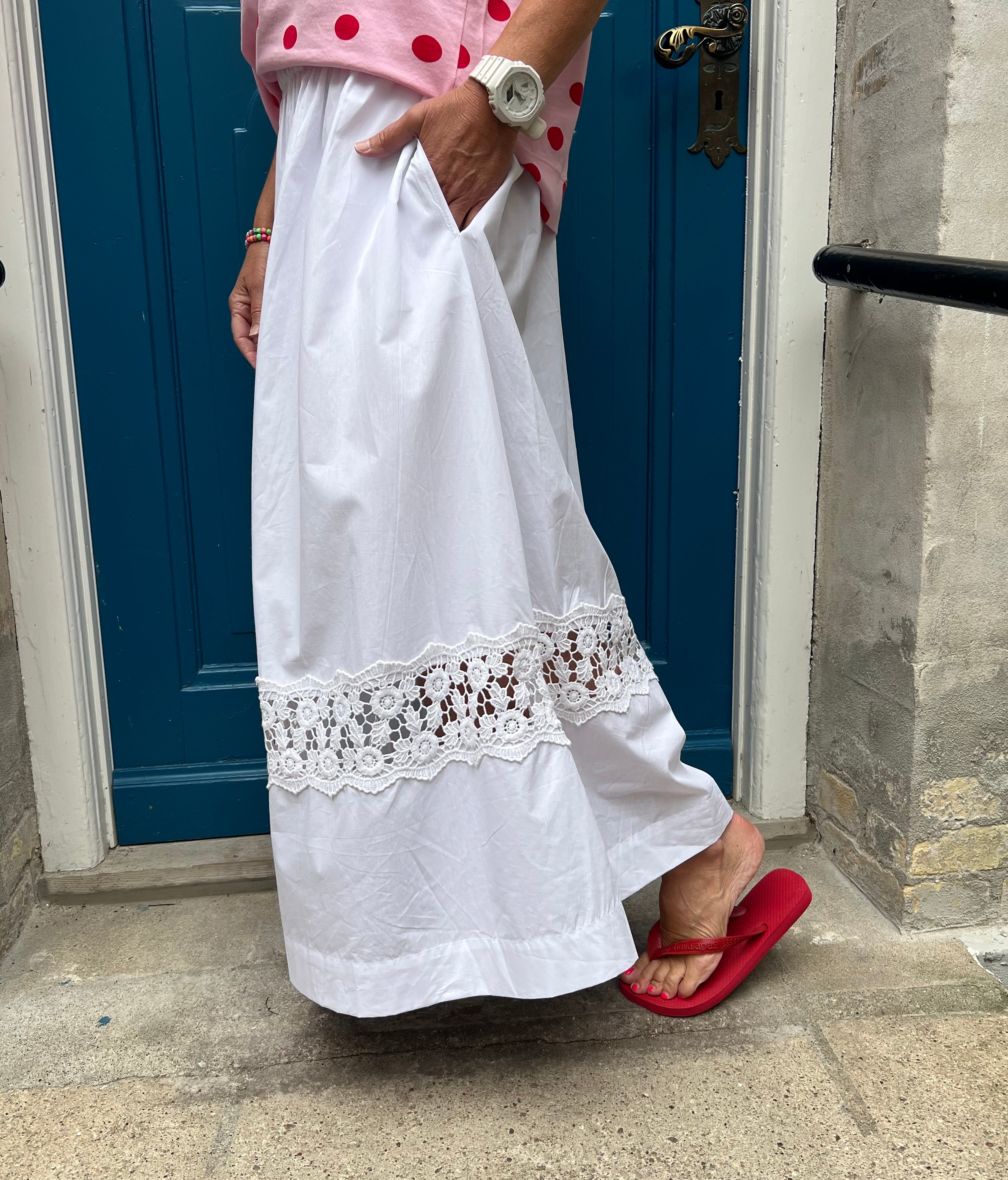 Poplin Lace Skirt - White