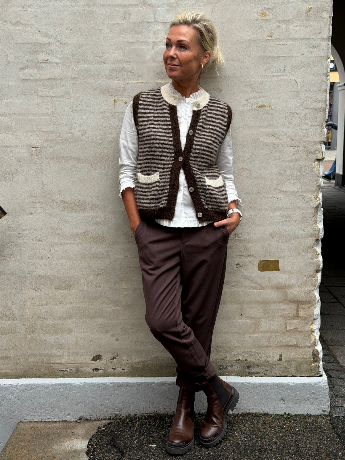 Striped Vest - Brown/Beige/Off White