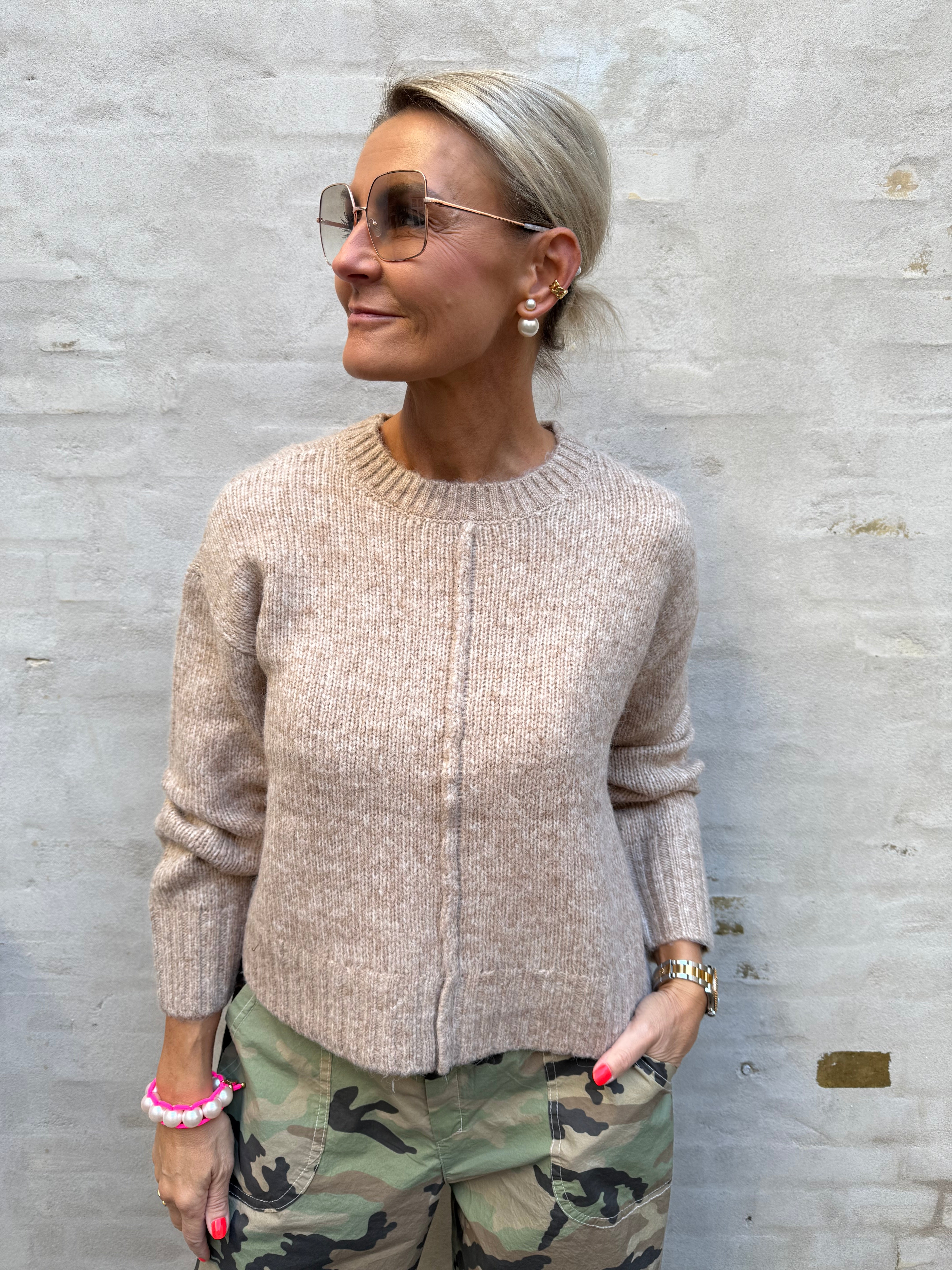 MALONE L/S O-NECK PULLOVER - Greige MELANGE