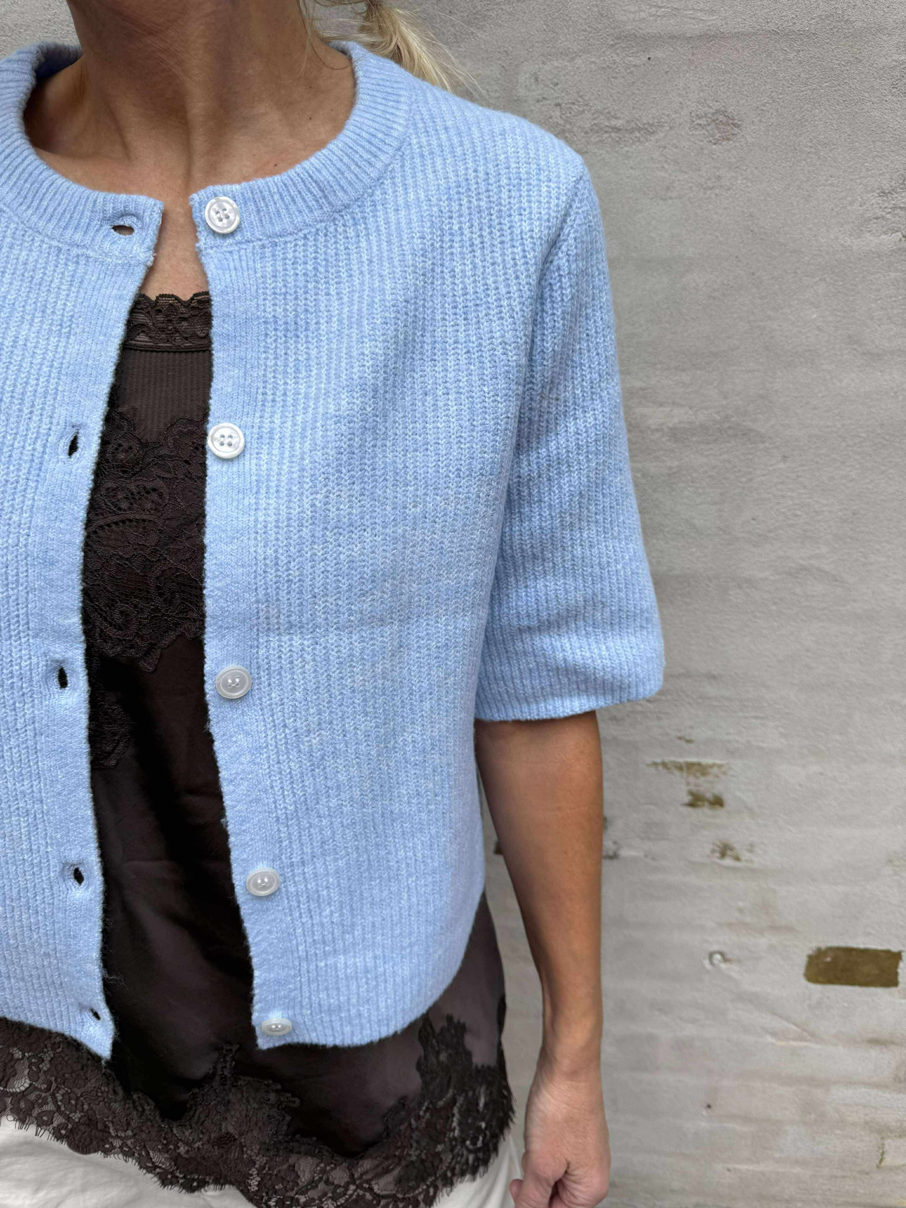 SILLY SS O-NECK KNIT CARDIGAN - Cashmere Blue MELANGE