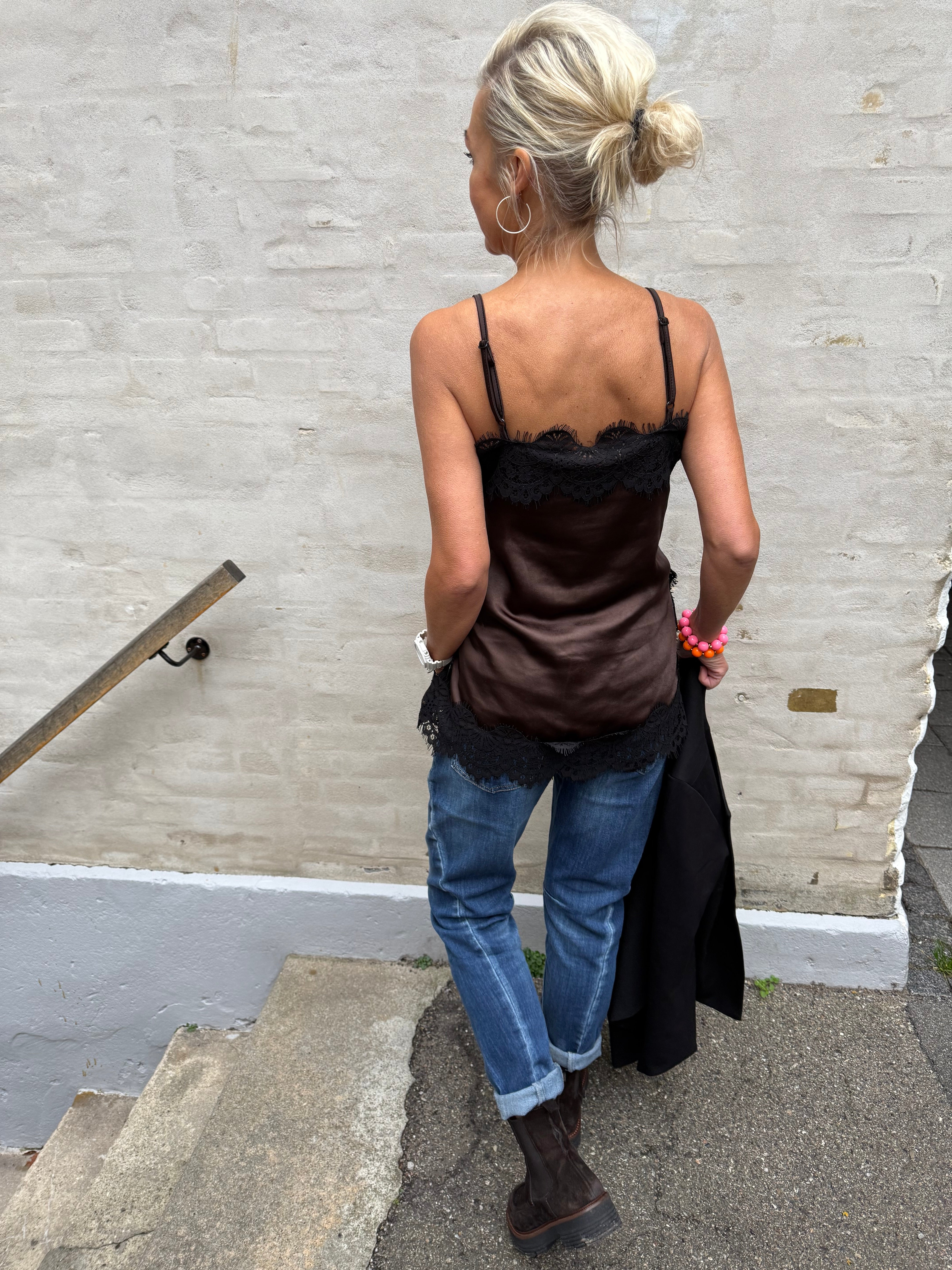 Evie Lace Strap Top - Coffee