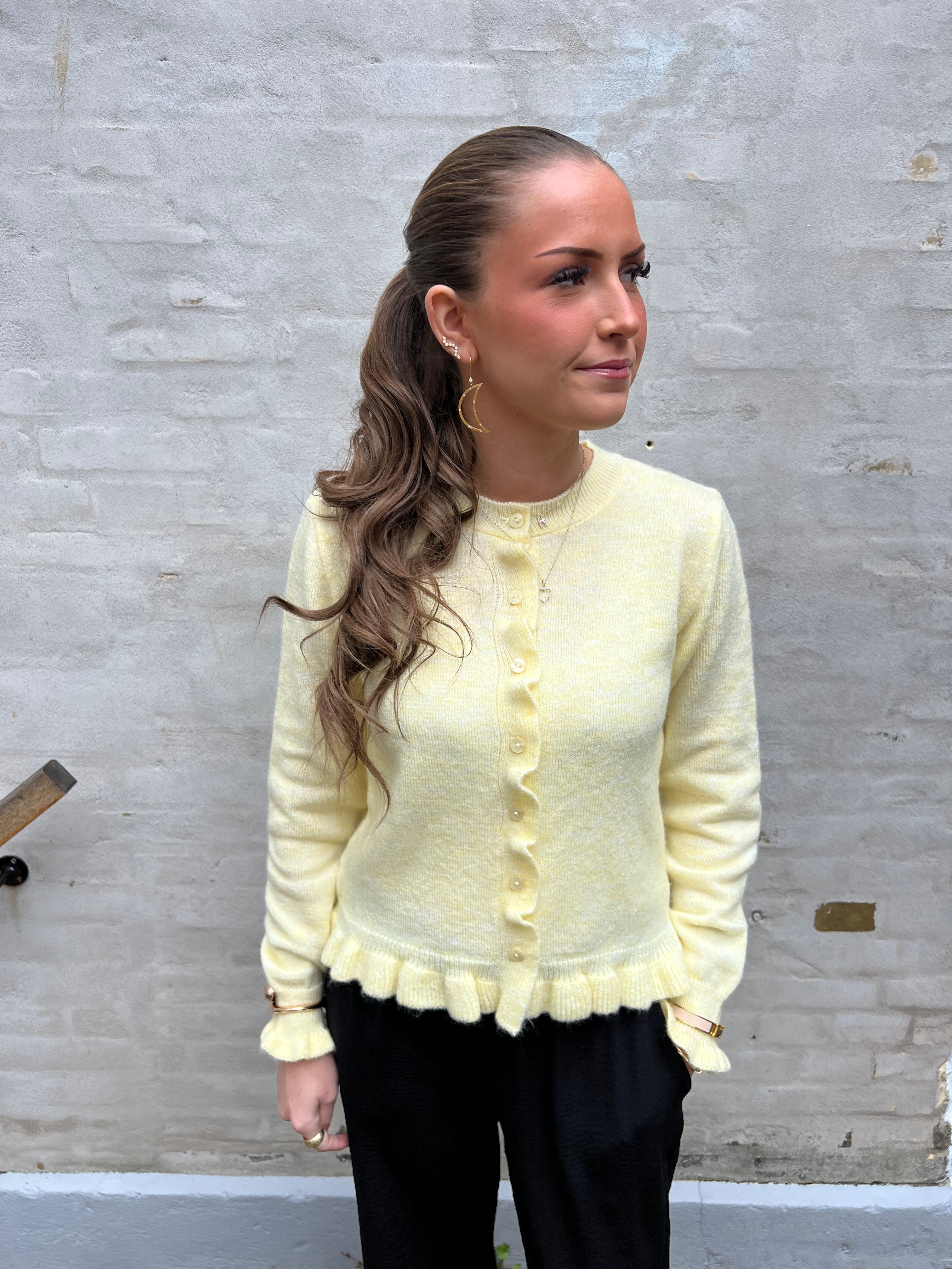 Letty on frill cardigan knit pastel yellow