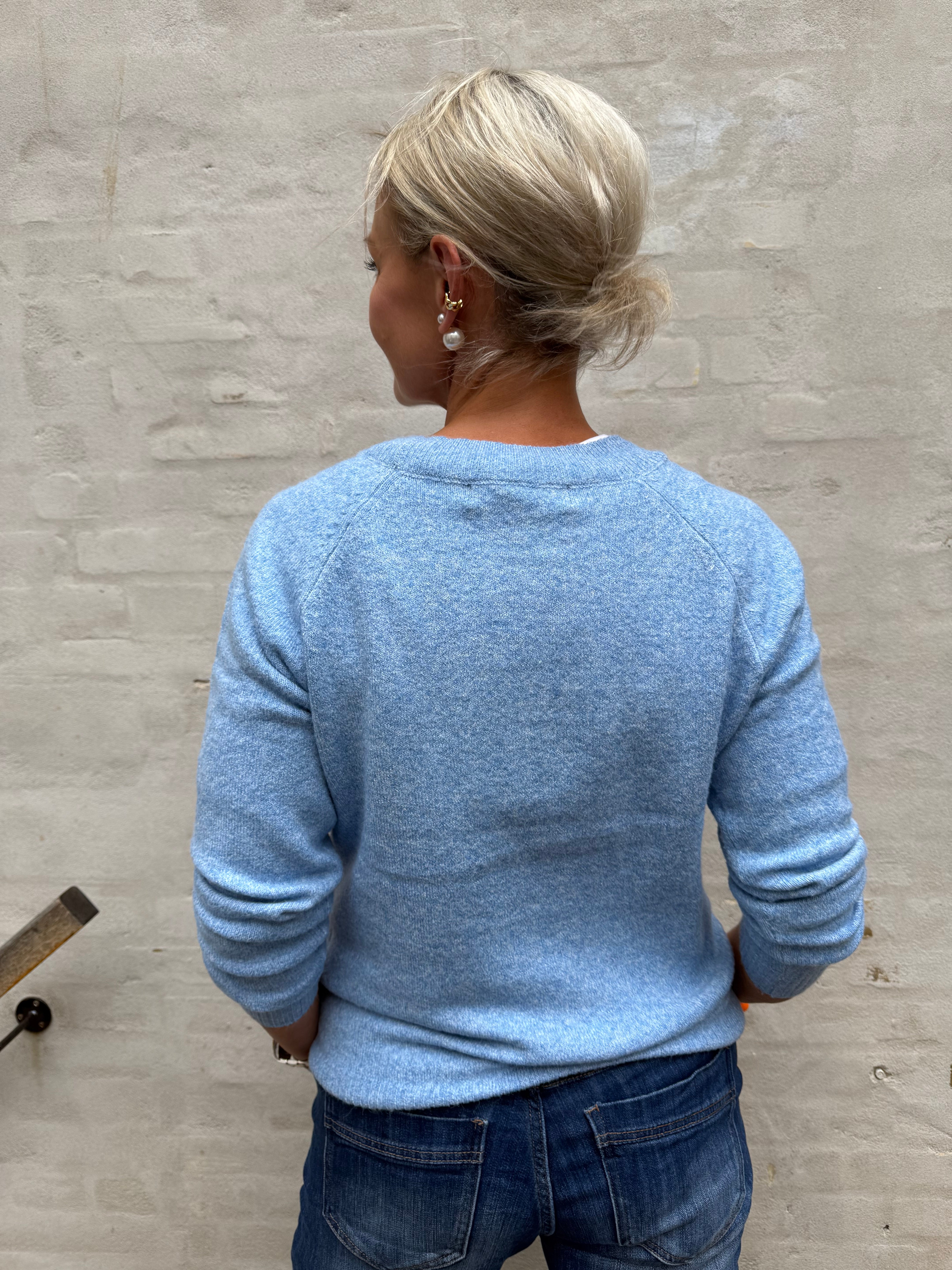 DOFFY O-NECK BLOUSE - Blue Jasper MELANGE