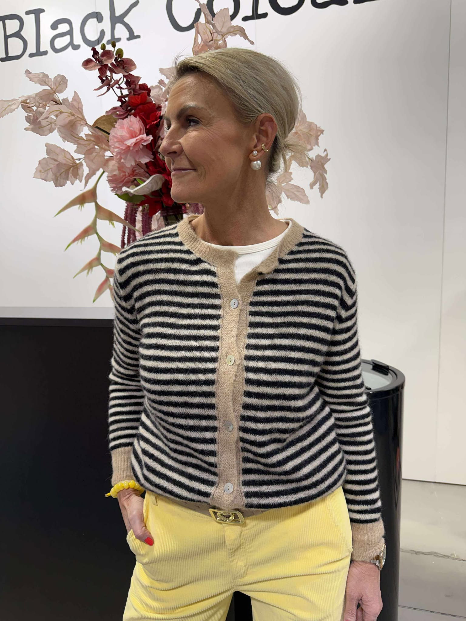 PREORDER-DELL Striped Knit Cardigan - Black