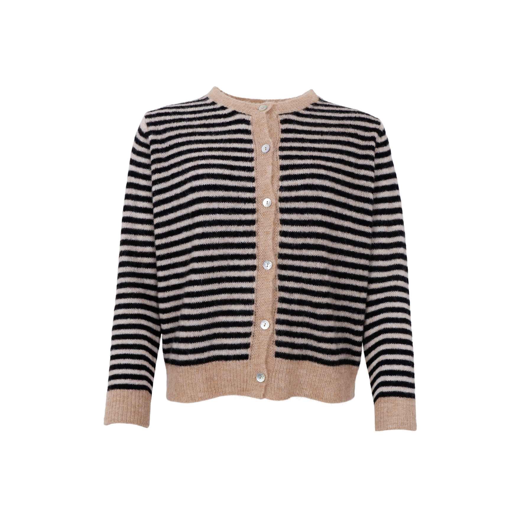 PREORDER-DELL Striped Knit Cardigan - Black