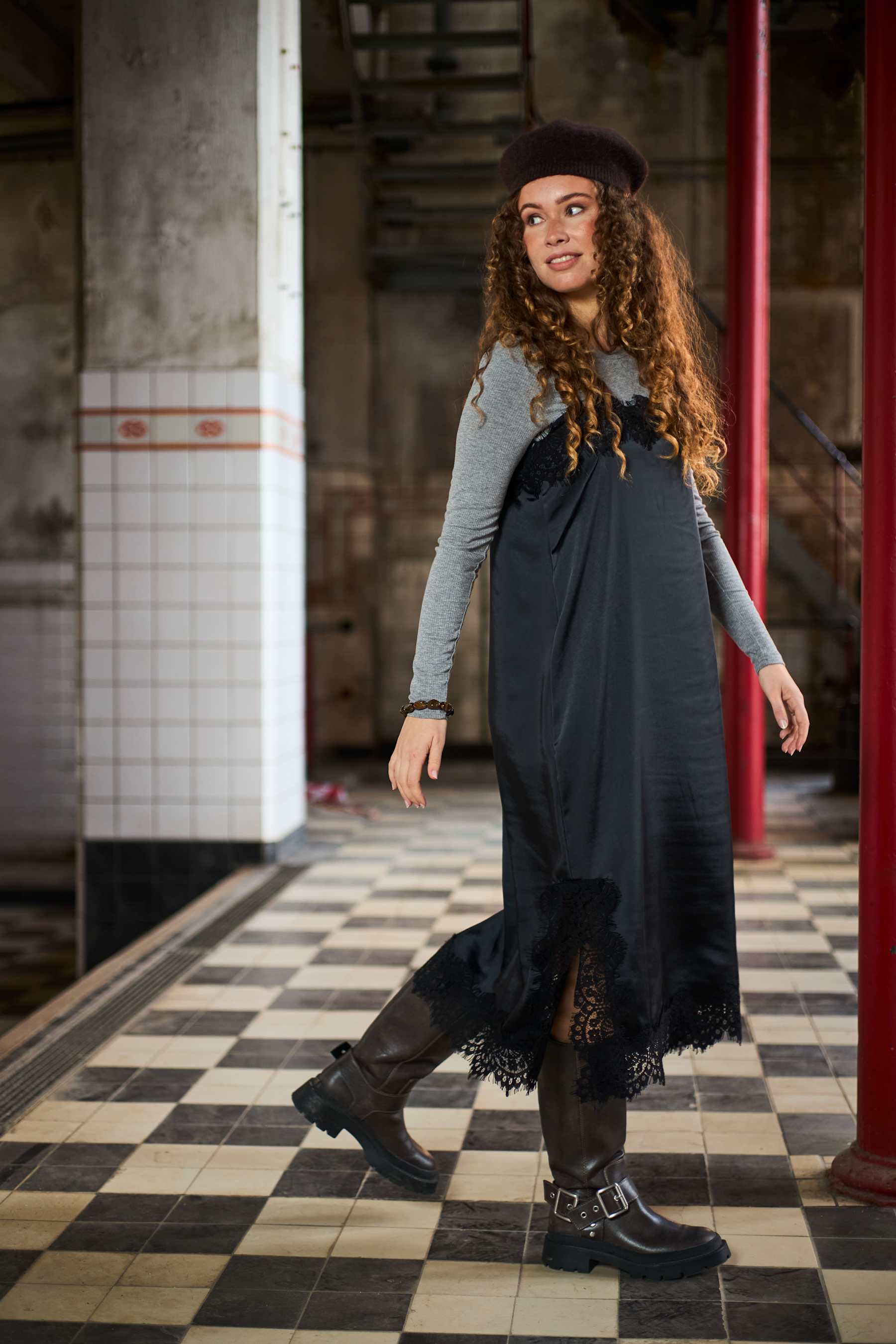 Evie Lace Strap Dress - Black