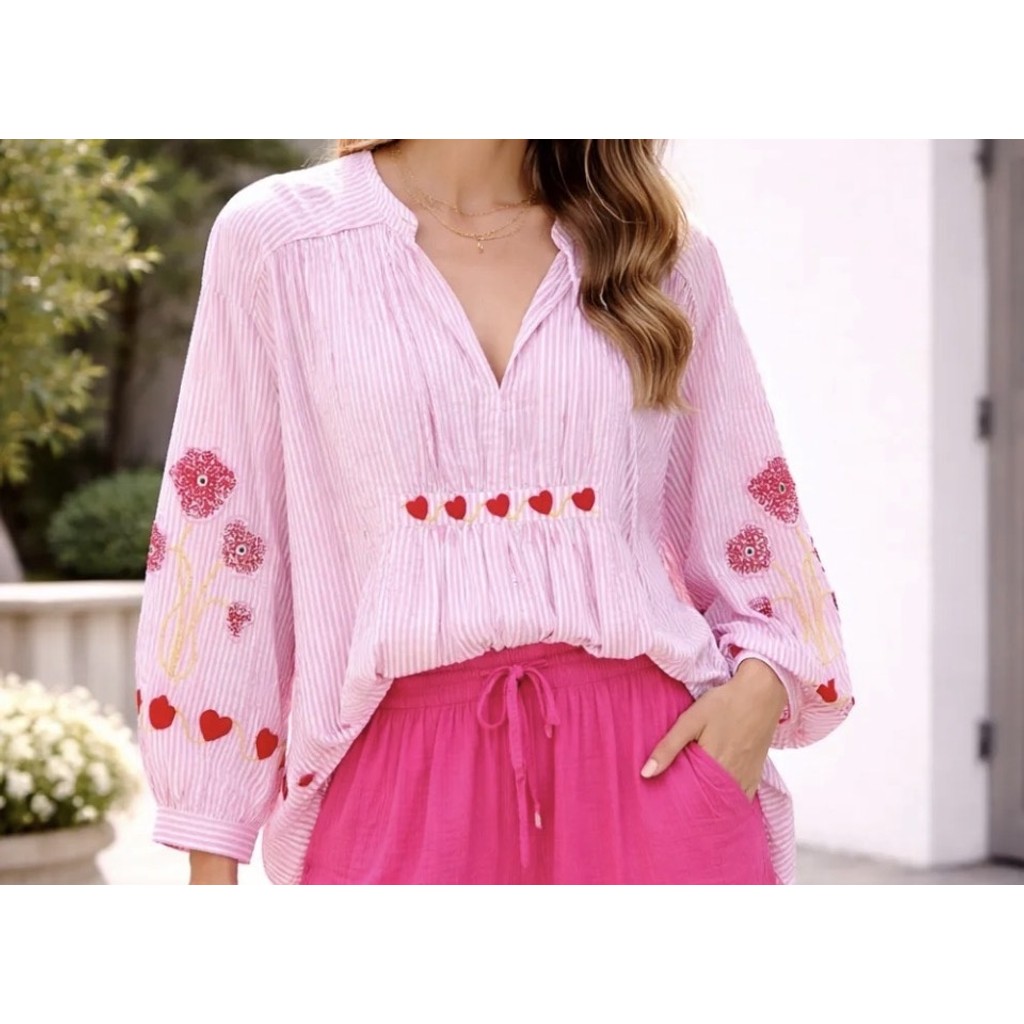 Heart Blouse - Rosa Flower