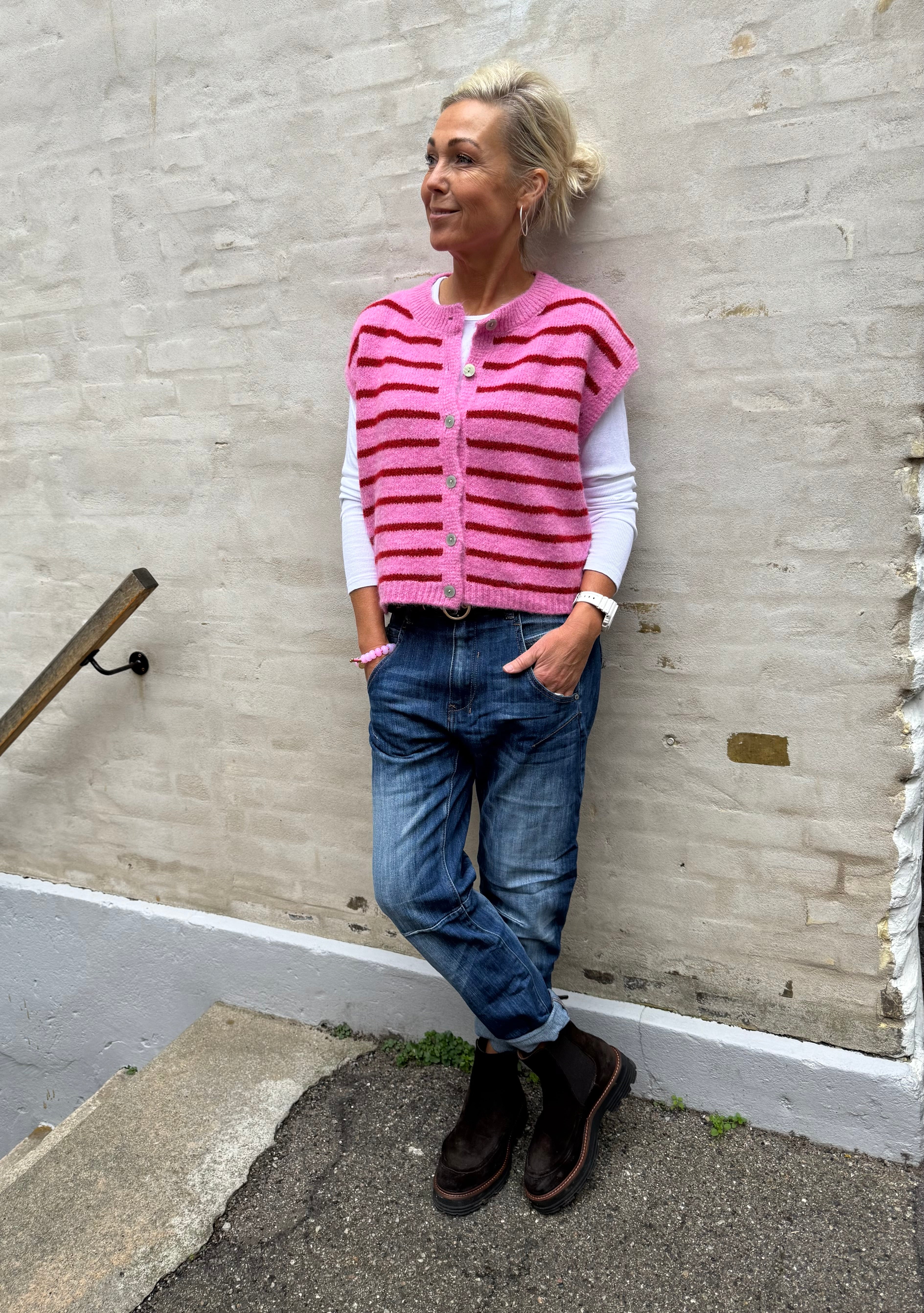 Striped Knit Vest - Burgundy