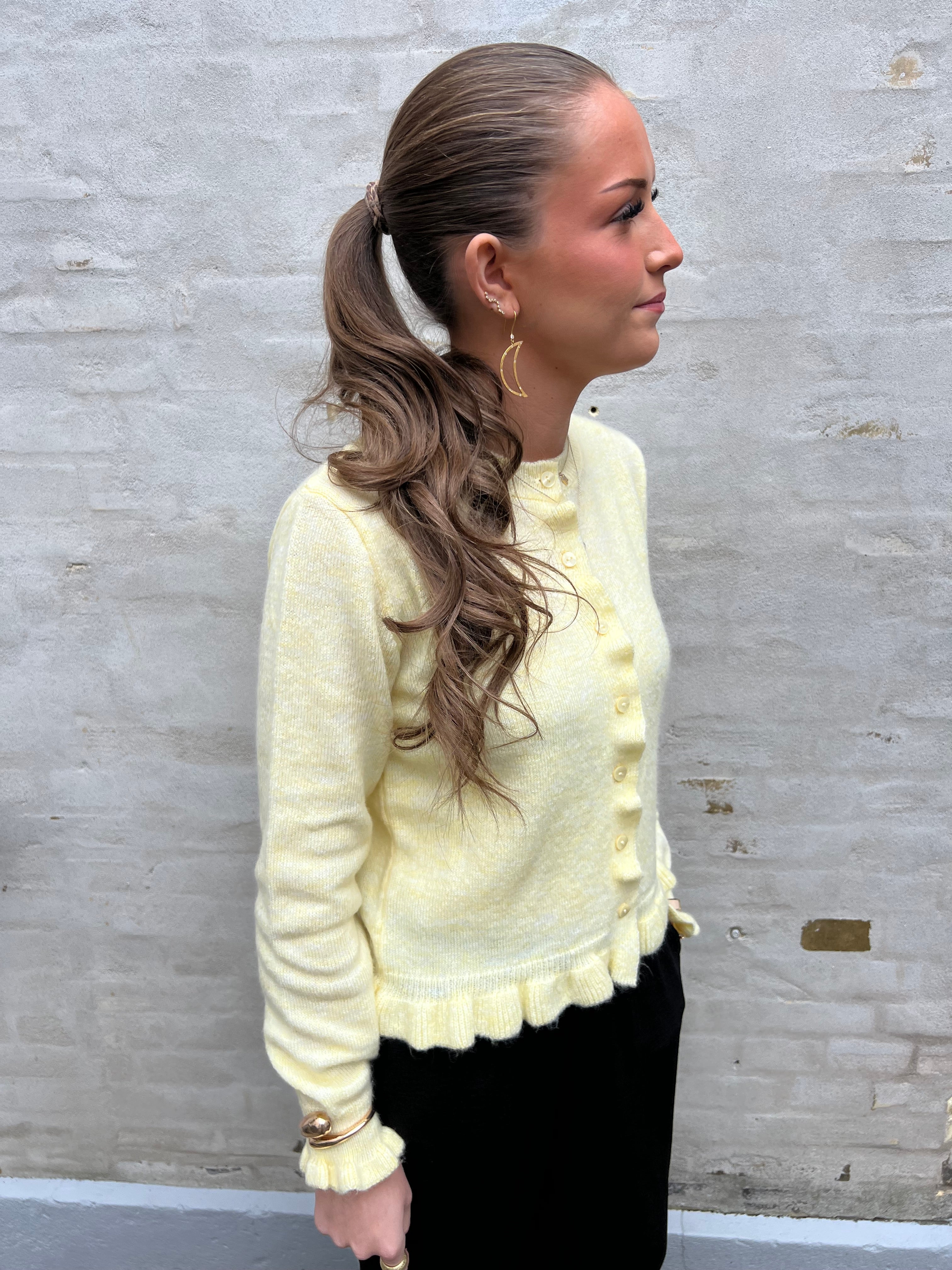 Letty on frill cardigan knit pastel yellow