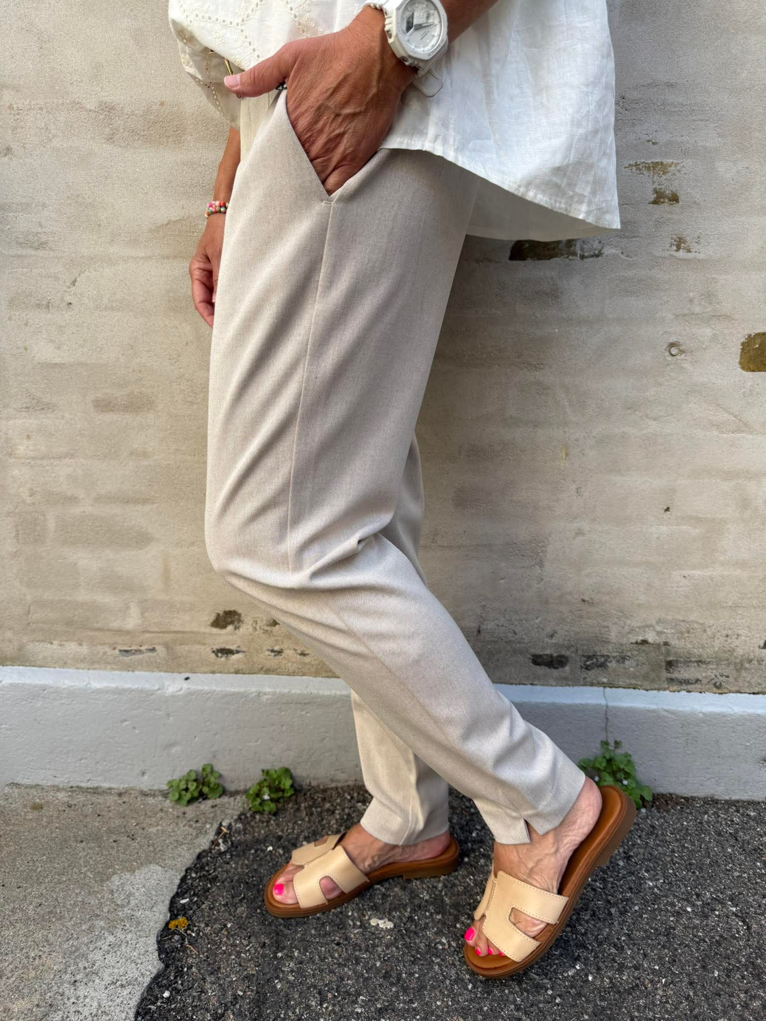Lisa Slim Pant - Humus Melange