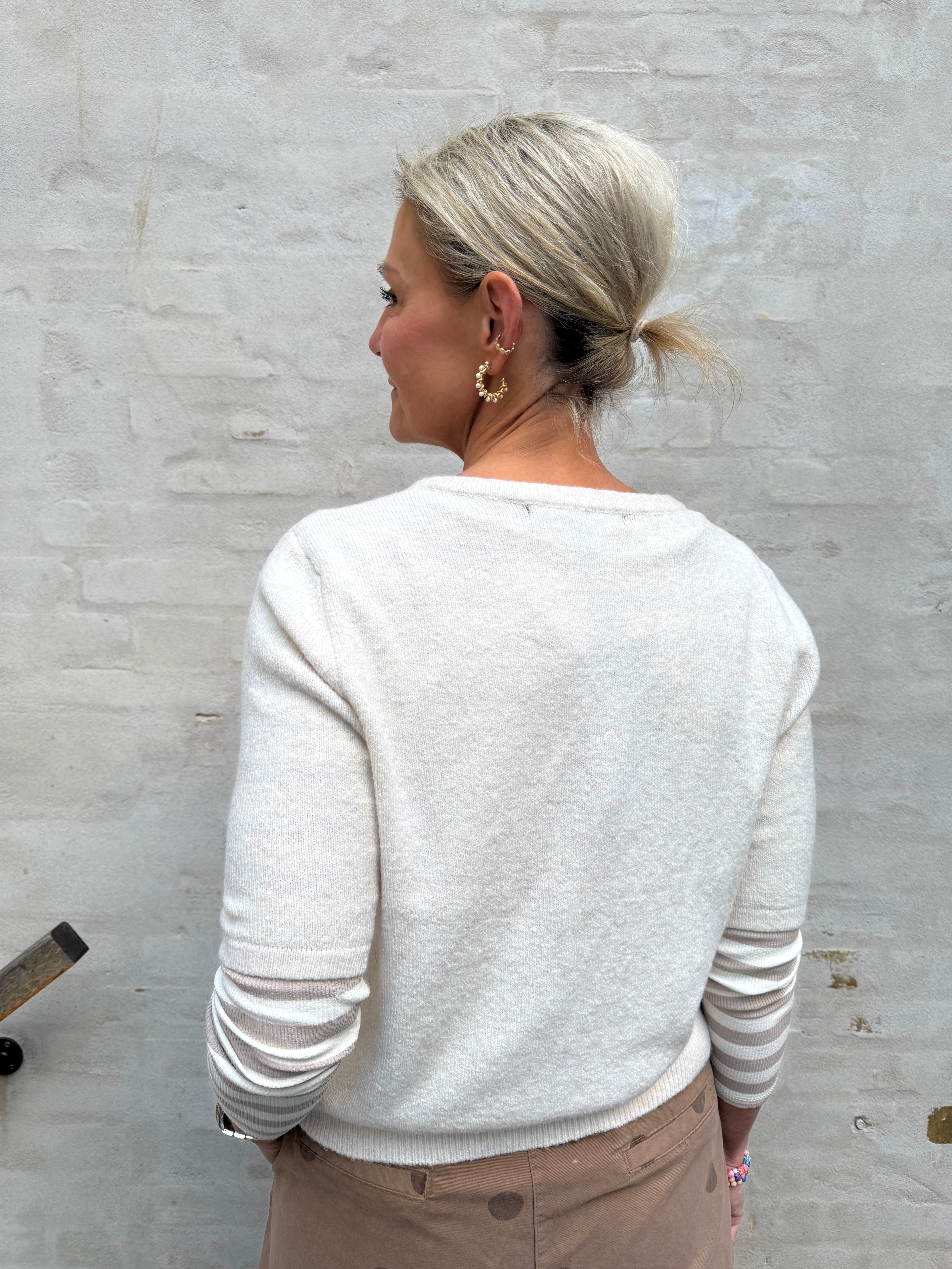 DOFFY 2/4 O-NECK BUTTON CARDIGAN - Birch MELANGE