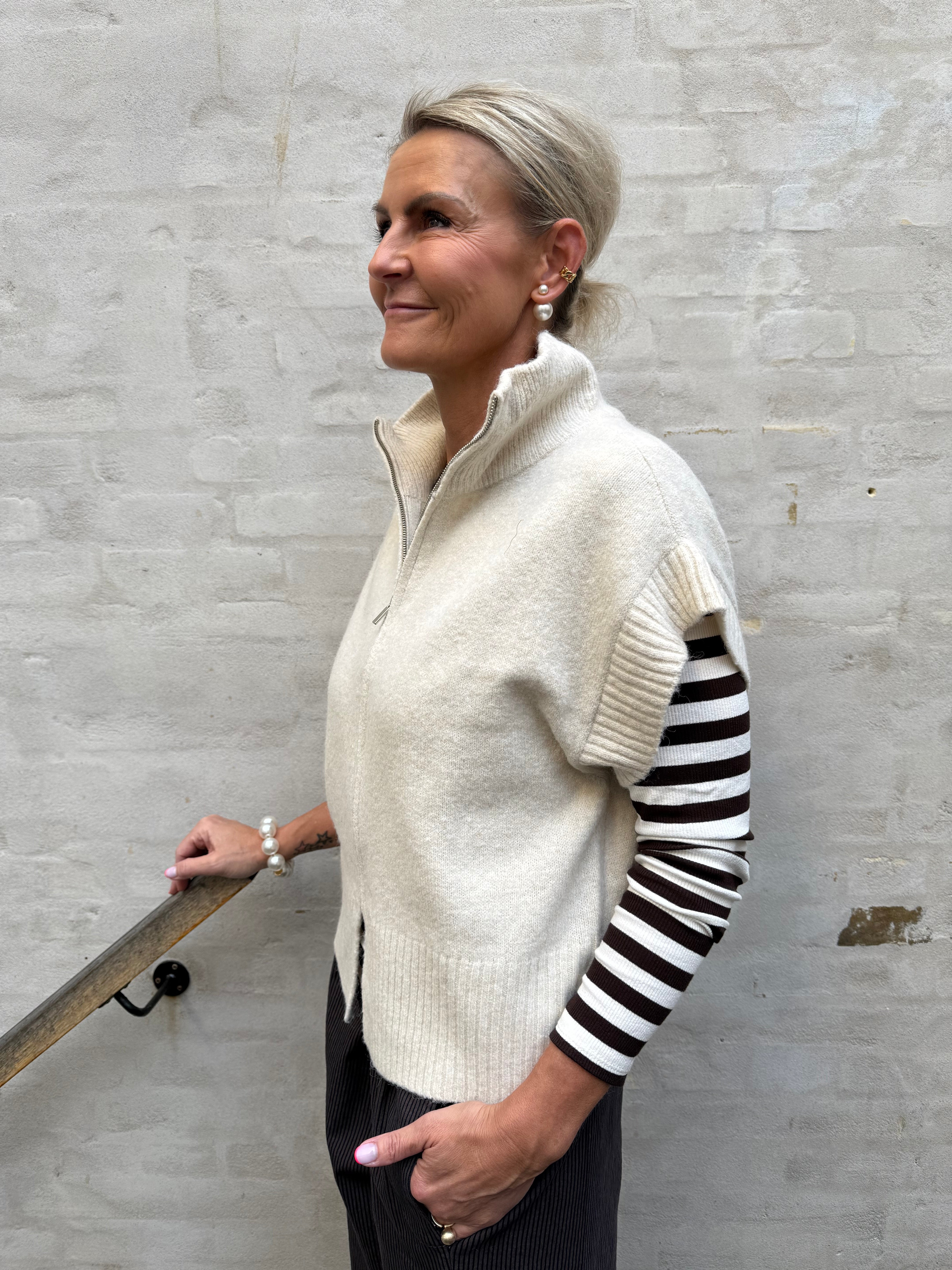 BANG HIGHNECK ZIPPER VEST - Birch MELANGE
