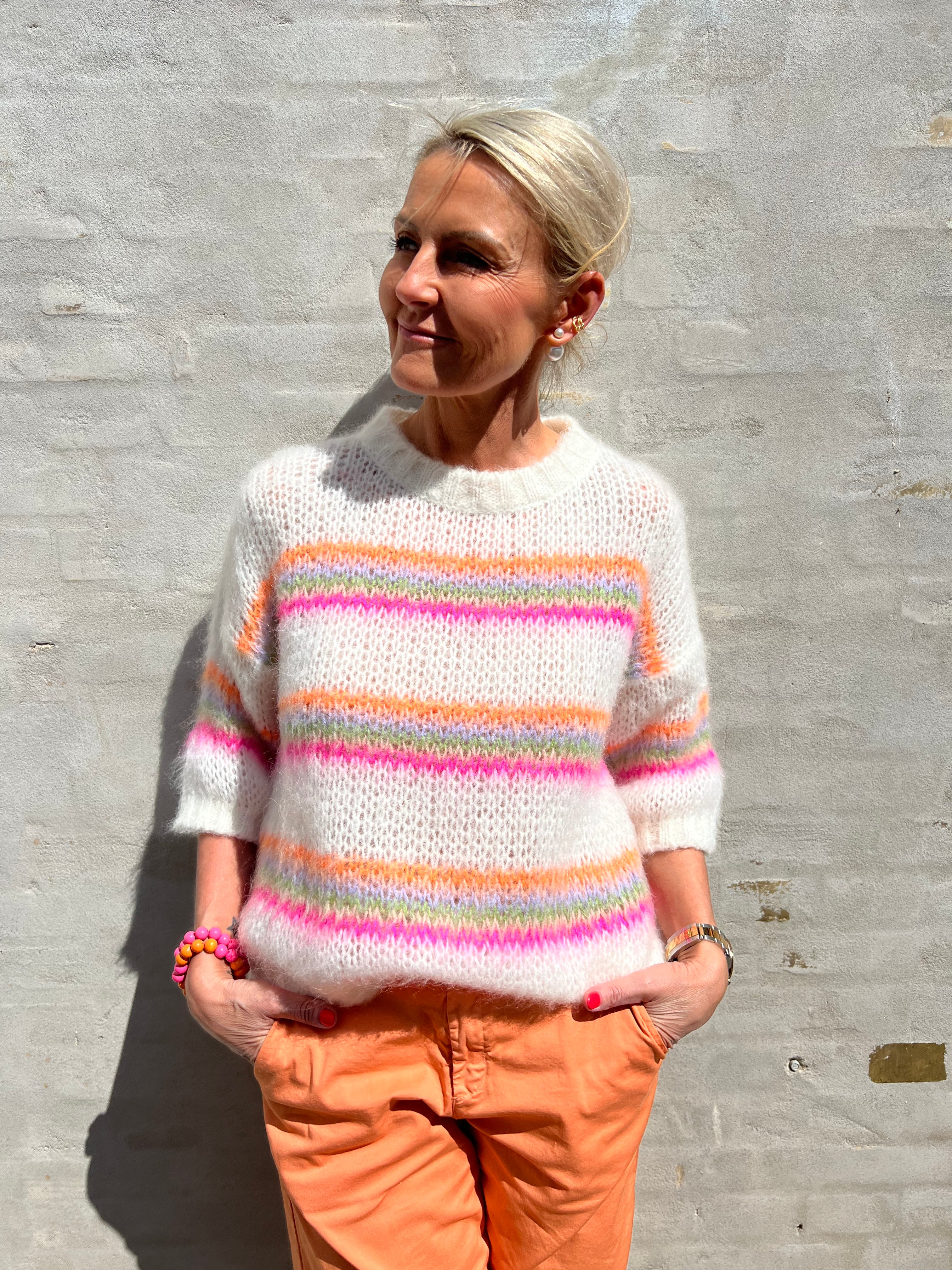 Minna striped jumper white neon