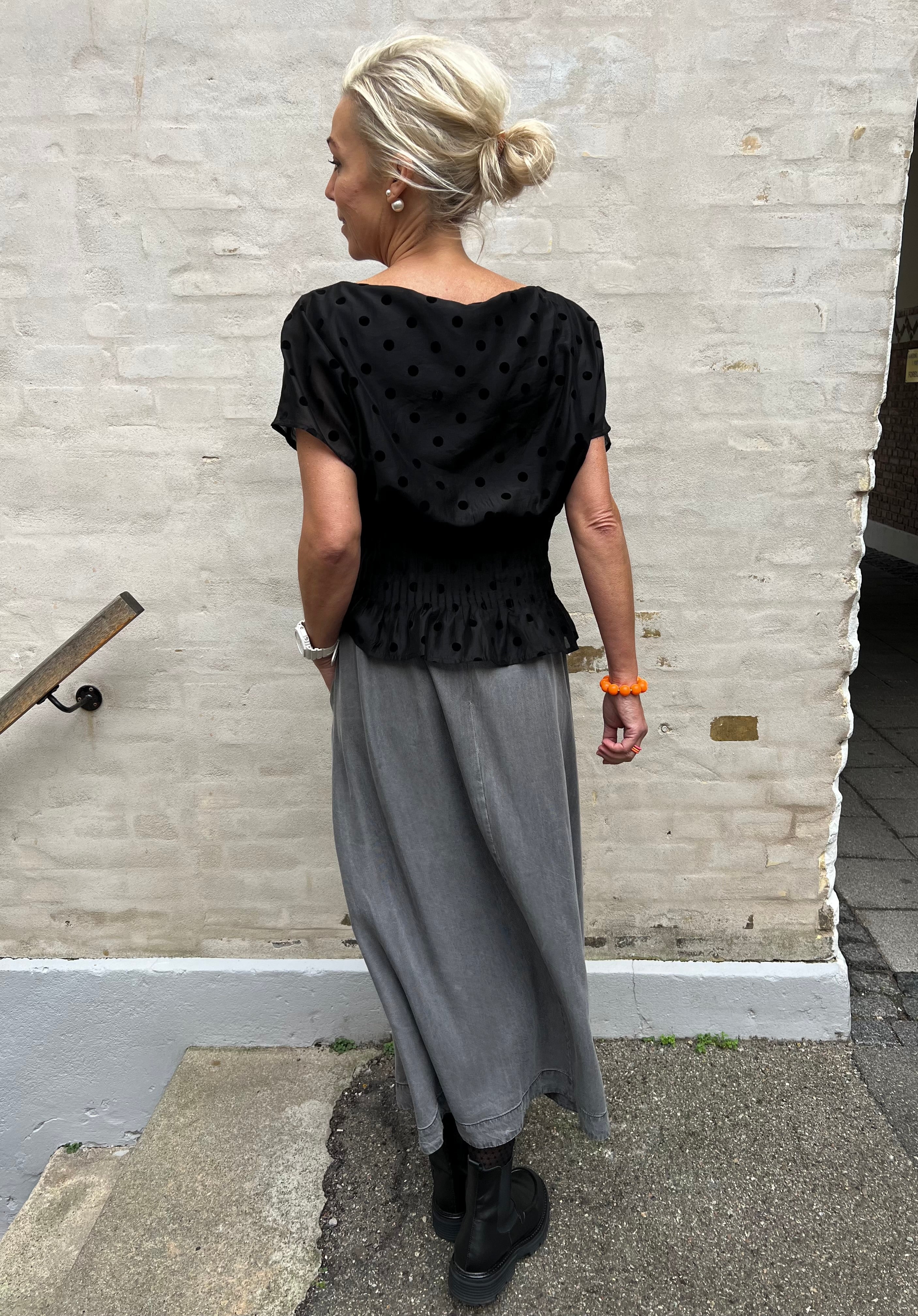 Anya Denim Pleat Skirt - Mid Grey